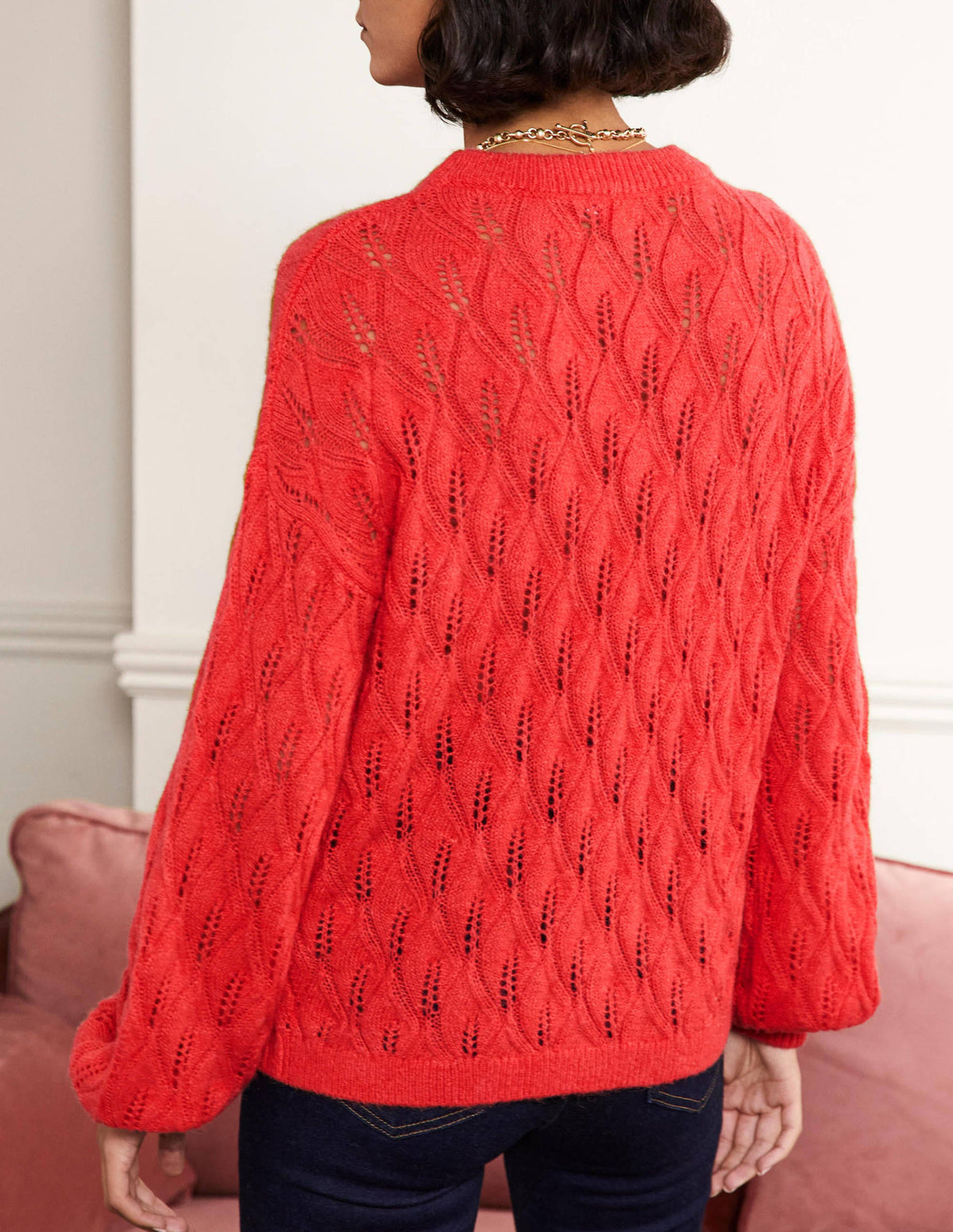 Pointelle Fluffy Jumper-Bright Coral - Image 3