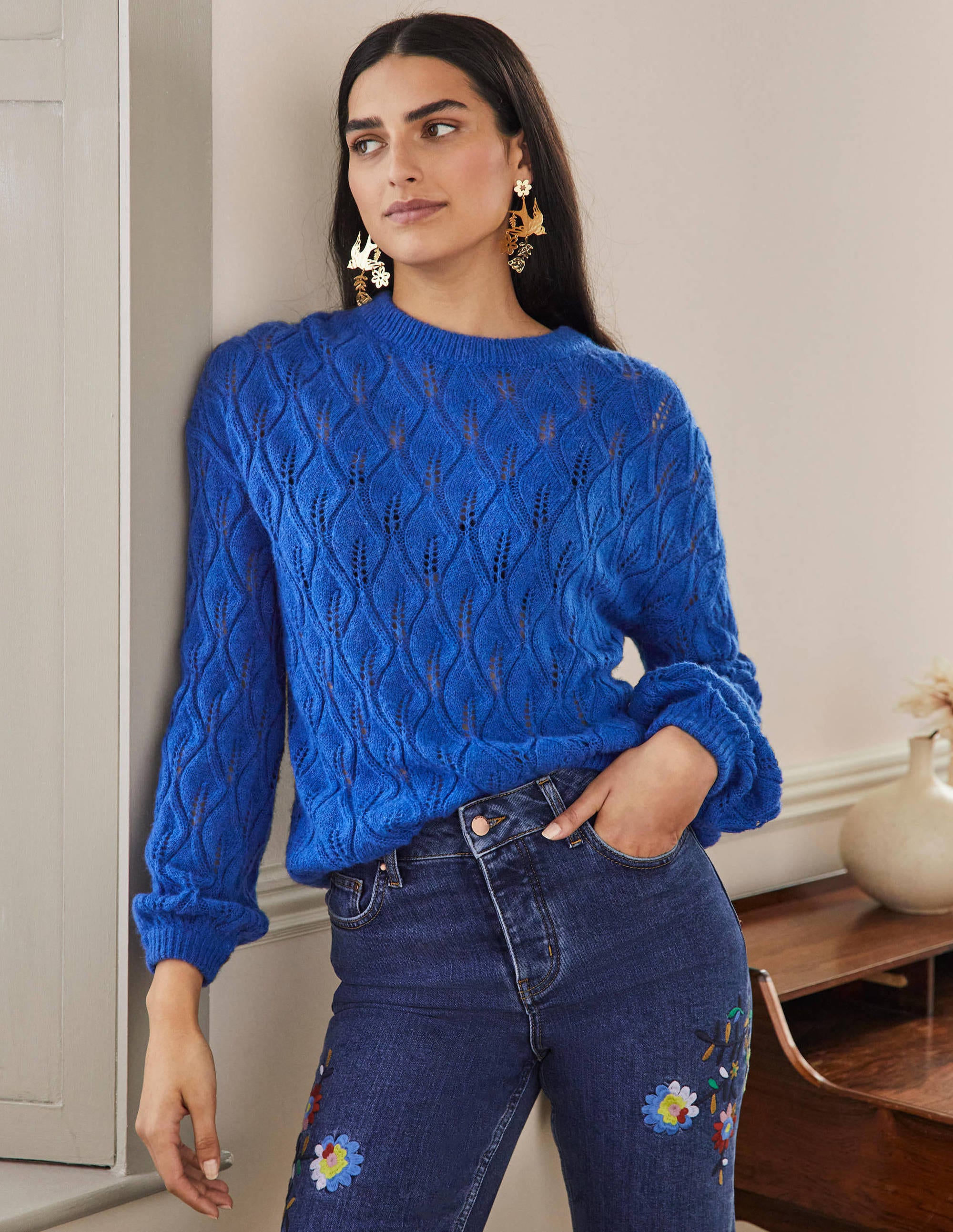 Pointelle Fluffy Jumper-Cobalt - Image 1