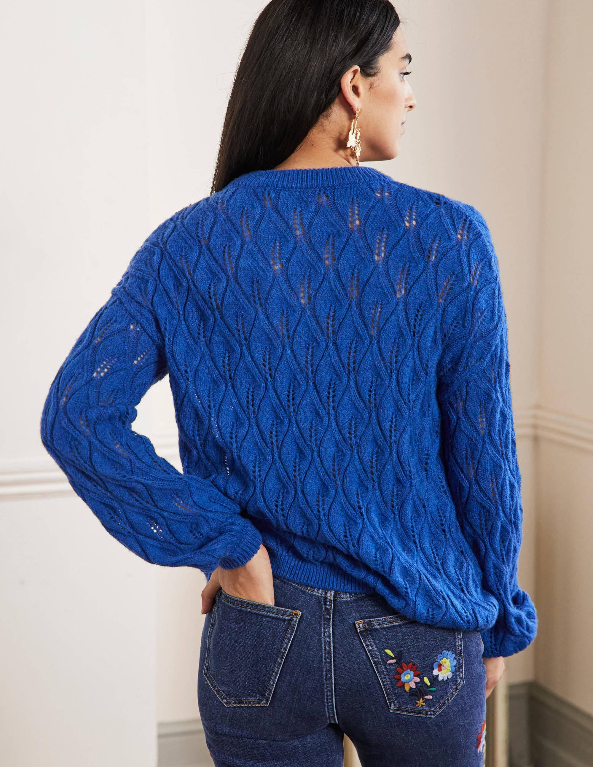 Pointelle Fluffy Jumper-Cobalt - Image 3