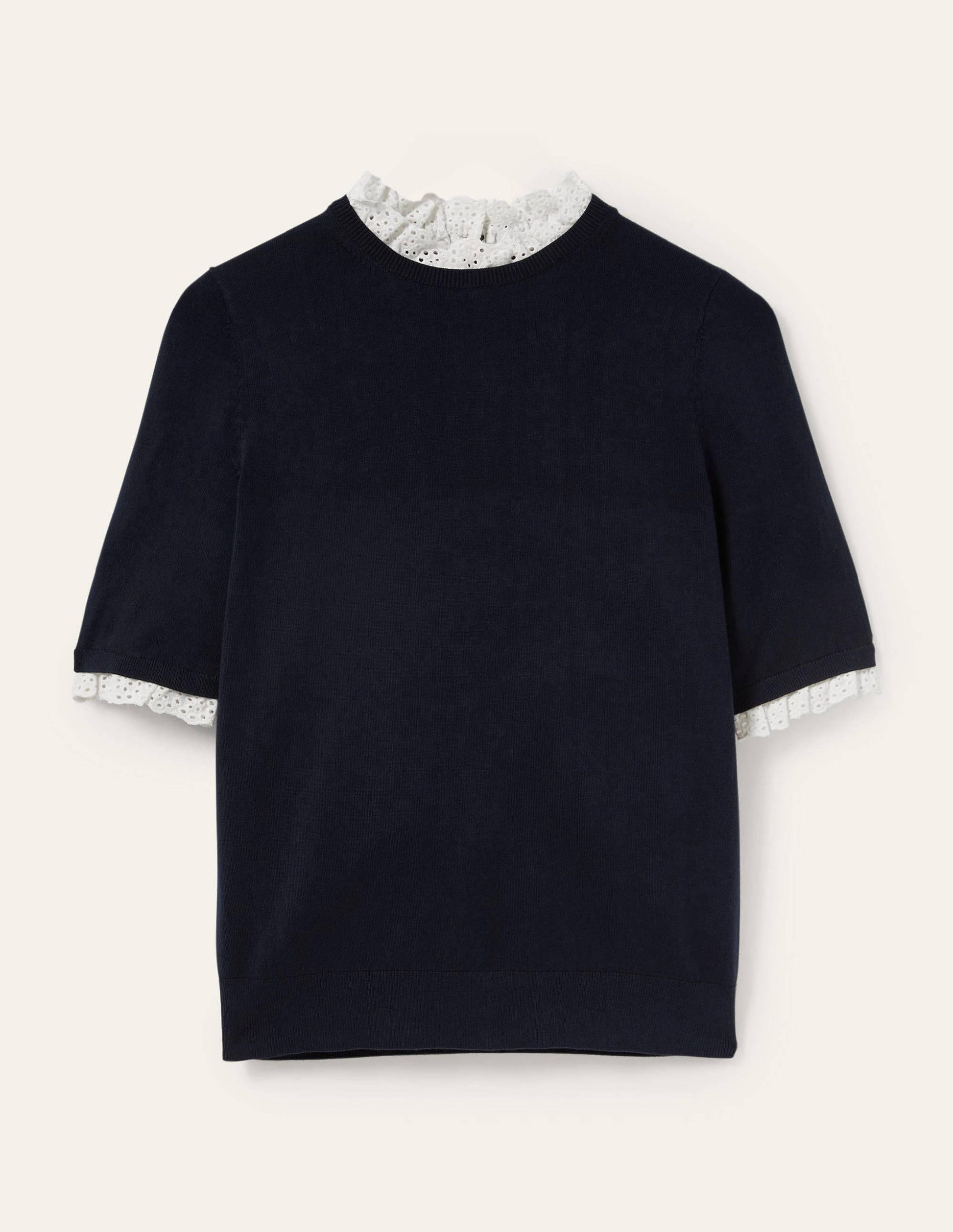 Woven Mix Knitted T-Shirt-Navy-5