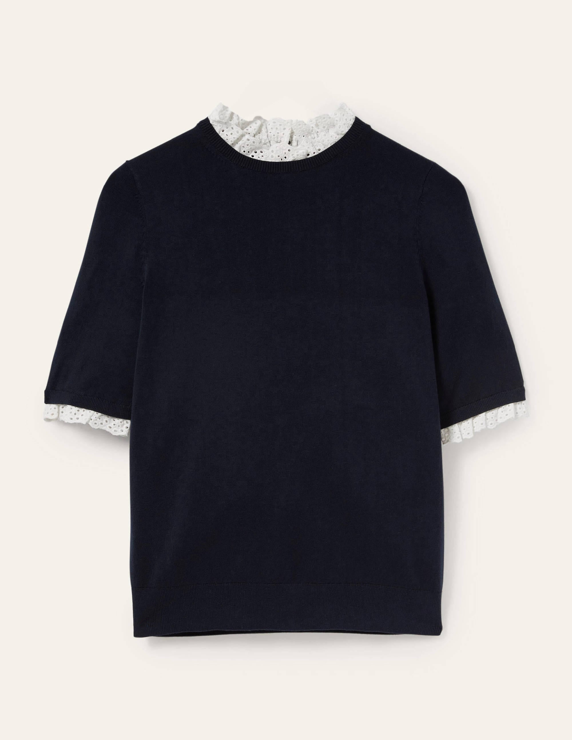Woven Mix Knitted T-Shirt-Navy - Image 5