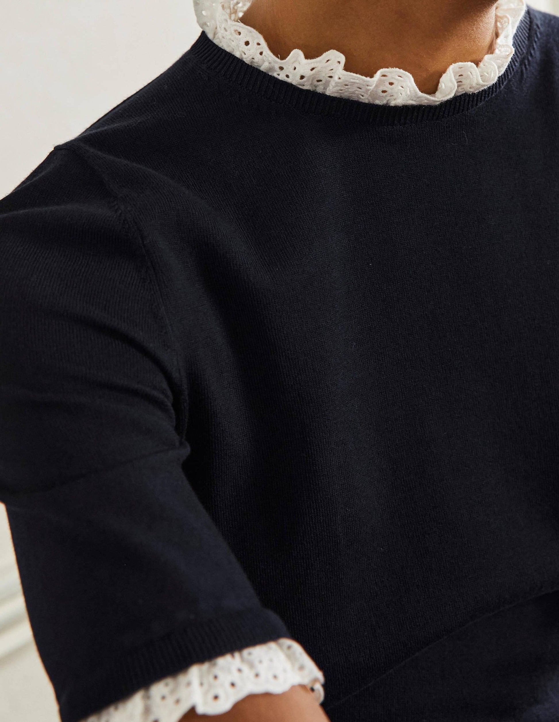 Woven Mix Knitted T-Shirt-Navy-2