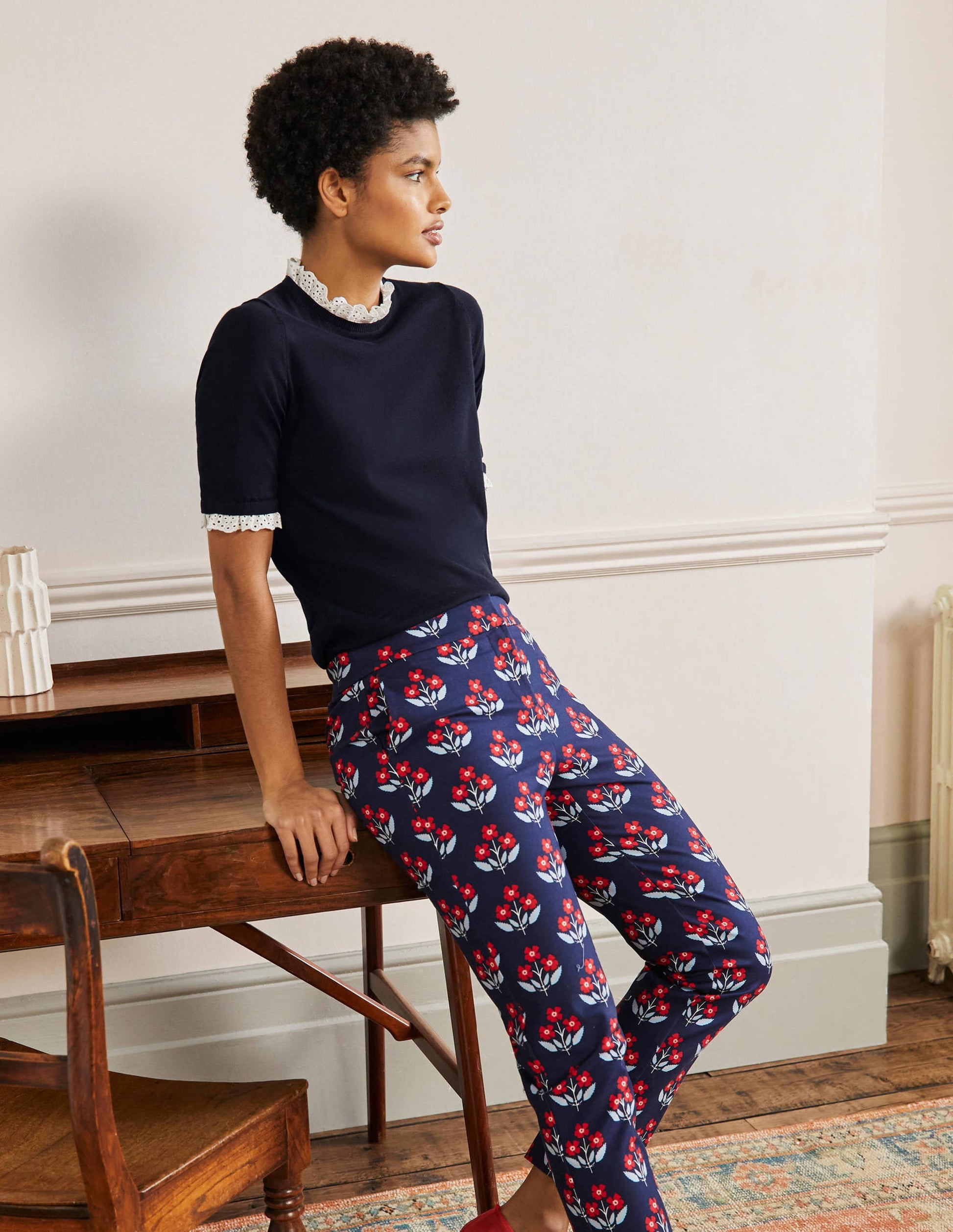 Woven Mix Knitted T-Shirt-Navy-4