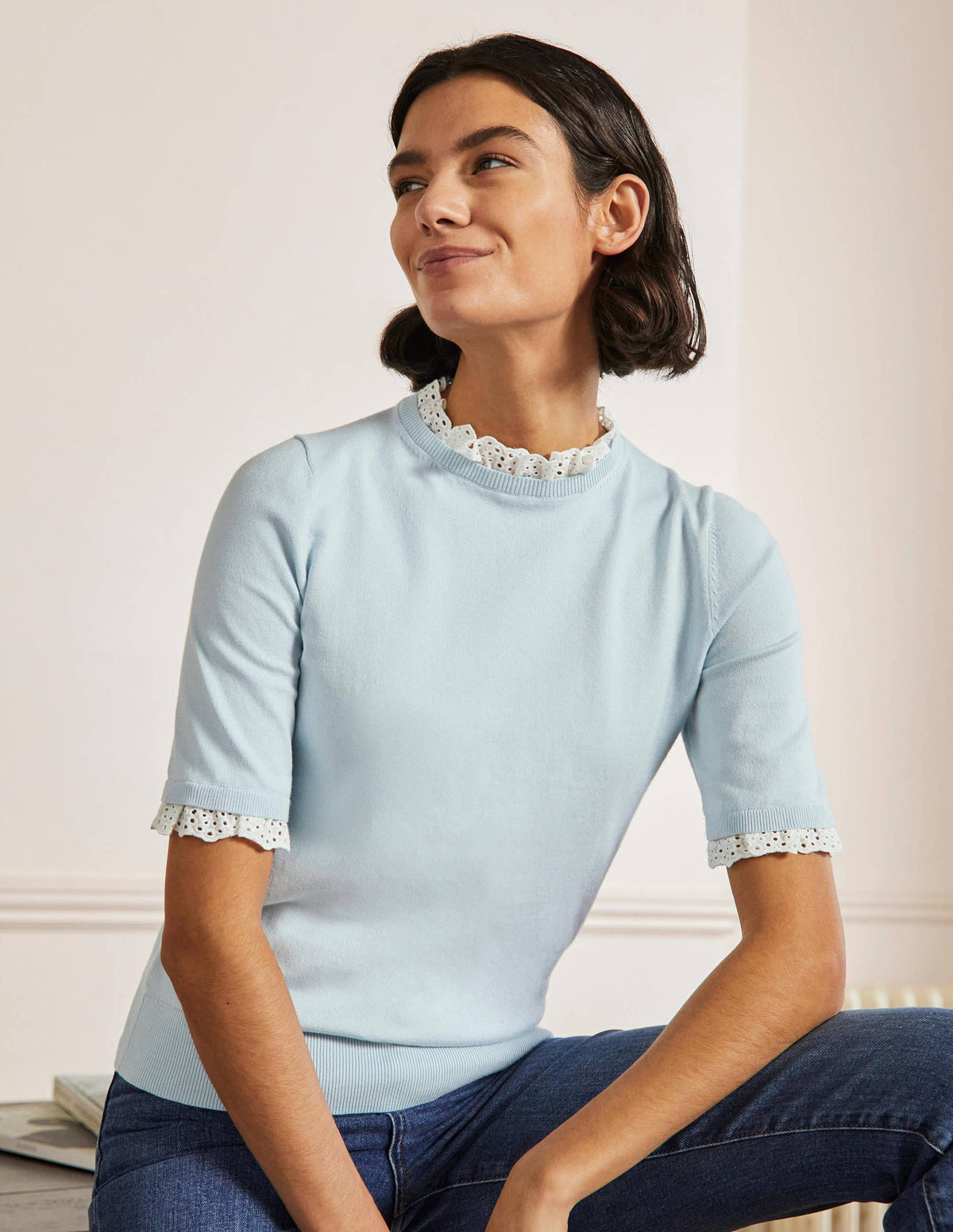 Woven Mix Knitted T-Shirt-Dawn Sky - Image 1