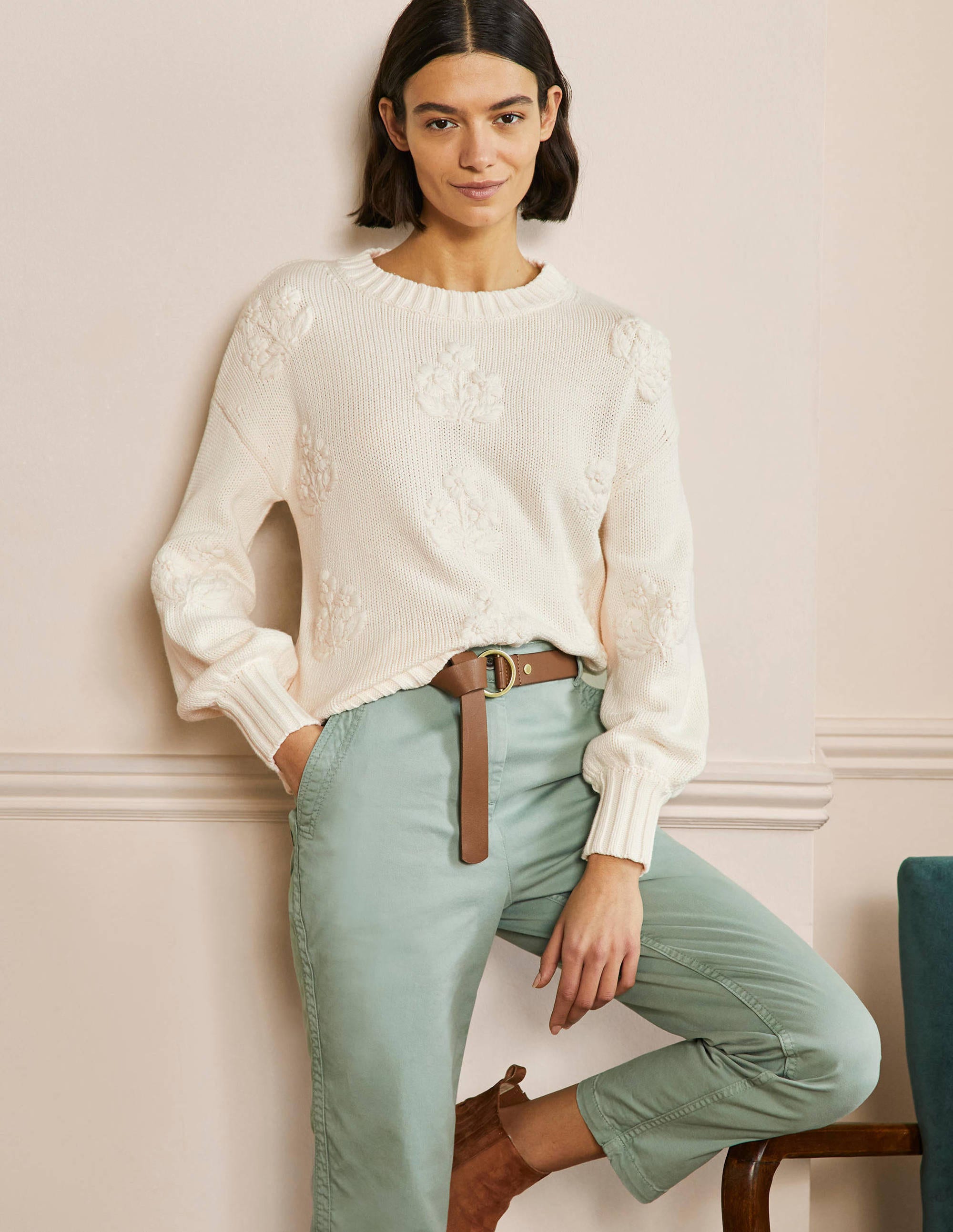 Embroidered Blouson Jumper-Ivory, Embroidery - Image 1