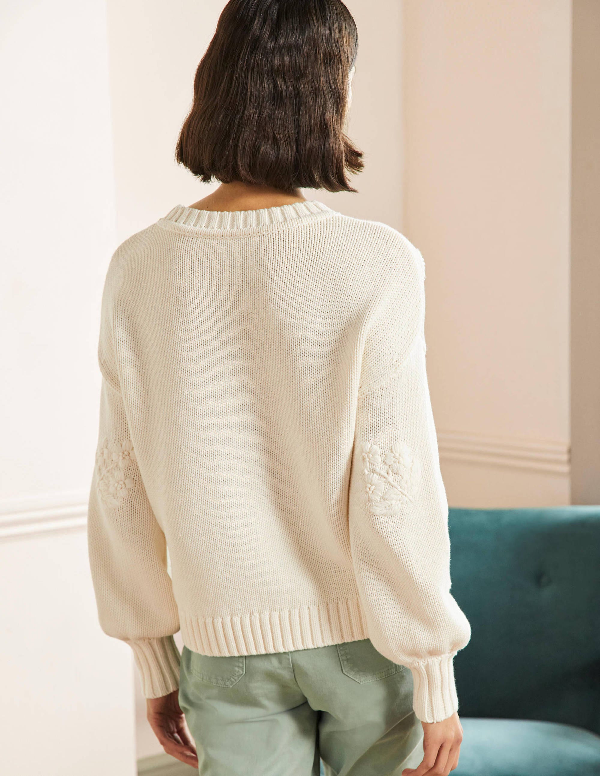 Embroidered Blouson Jumper-Ivory, Embroidery - Image 3