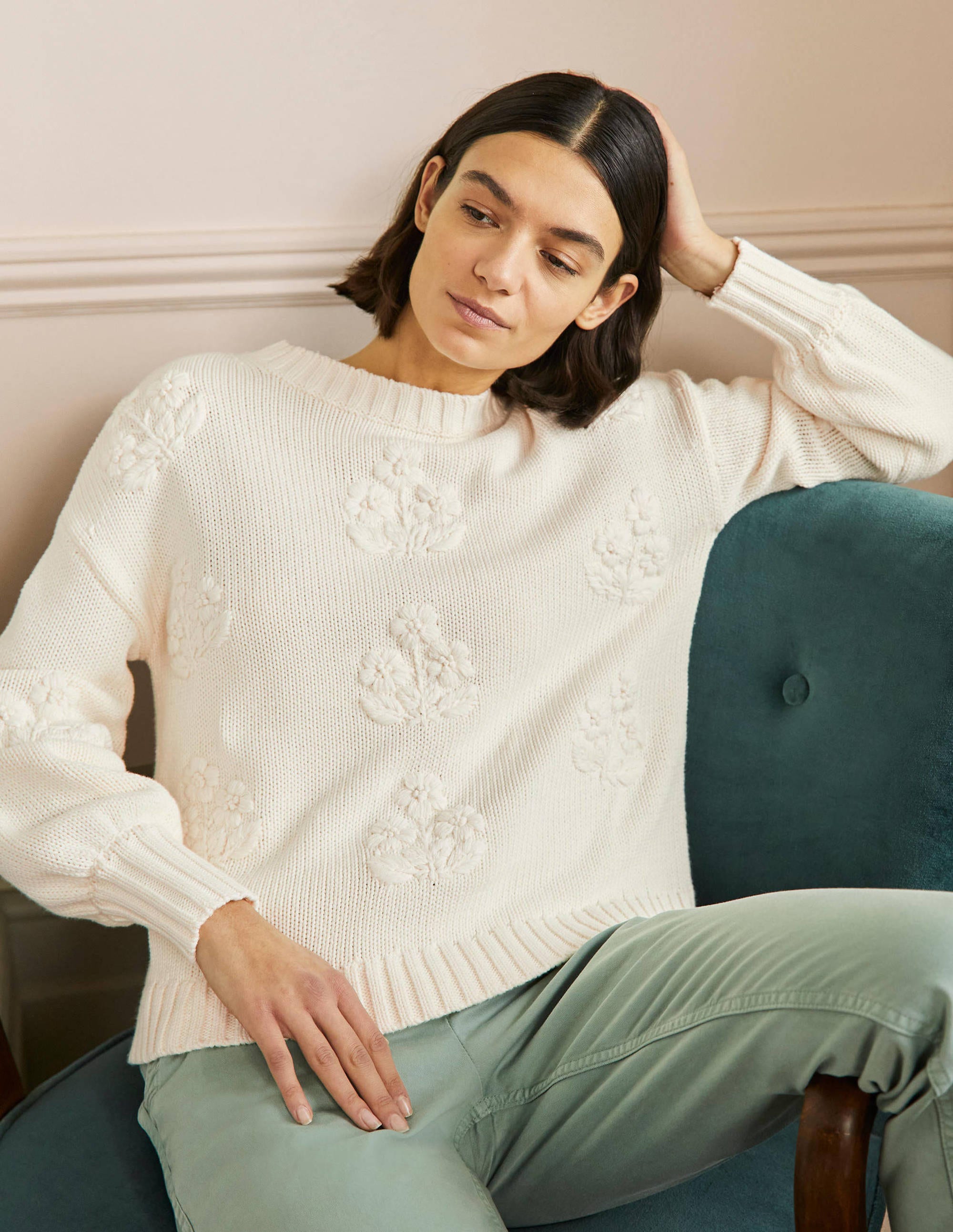 Embroidered Blouson Jumper-Ivory, Embroidery - Image 4