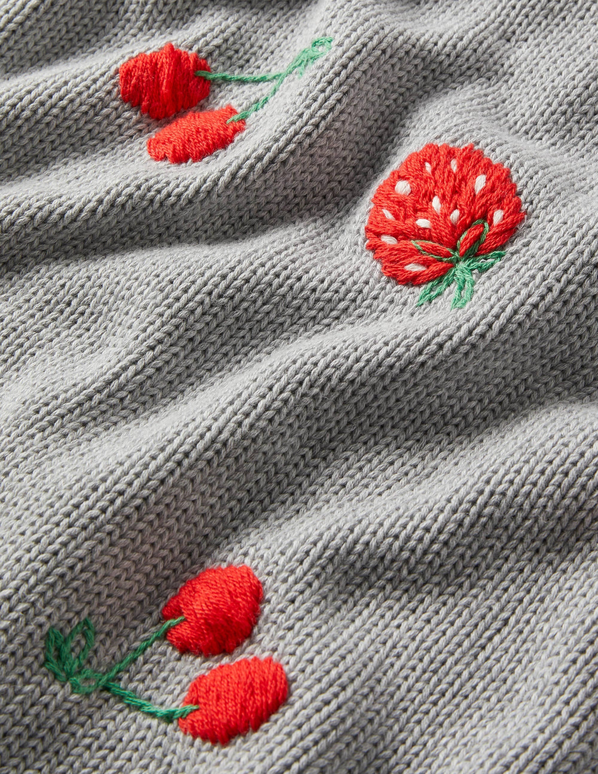 Embroidered Blouson Jumper-Silver Melange, Berries - Image 5