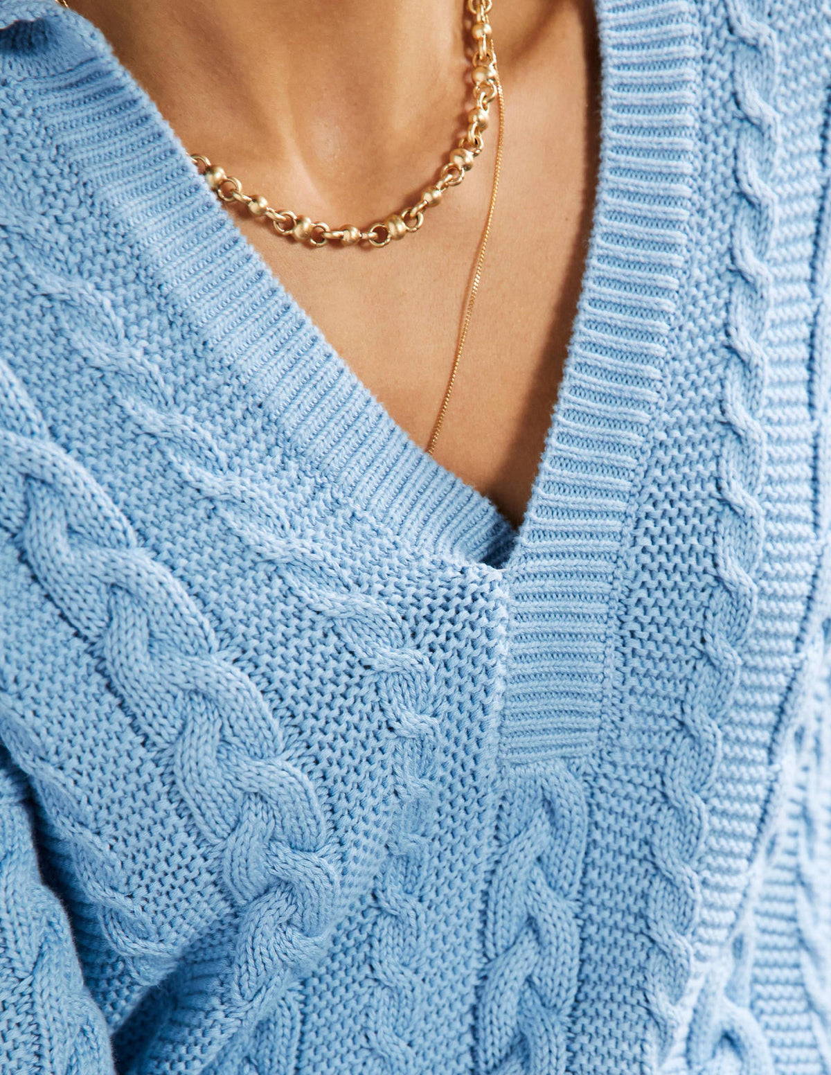 Cable Knit Henley Jumper-Grape Hyacinth - Image 2