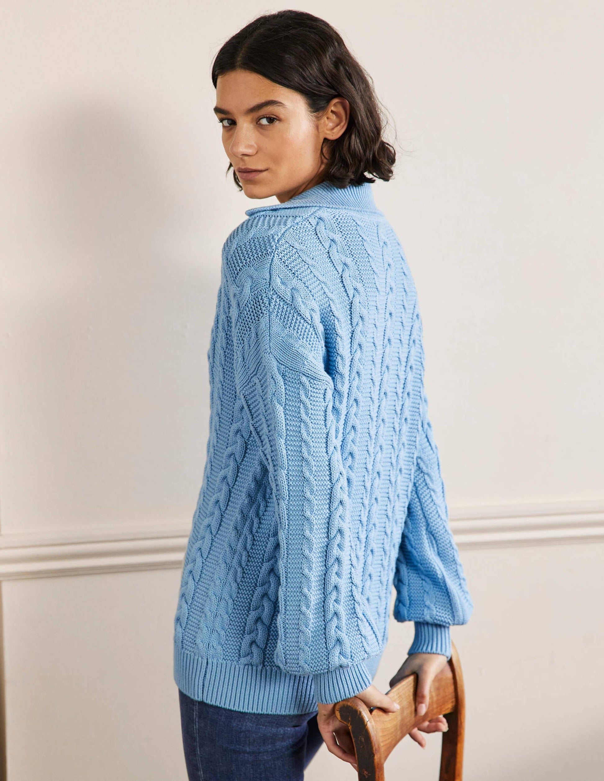 Cable Knit Henley Jumper-Grape Hyacinth-3
