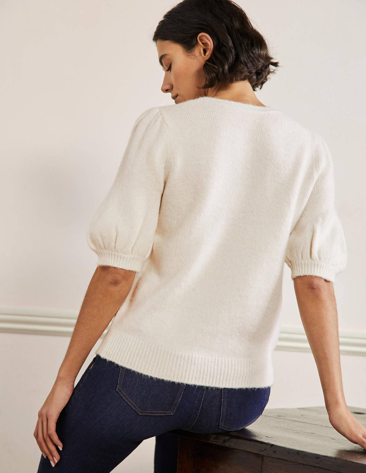 Embroidered Fluffy Cardigan-Ivory, Embroidery - Image 3