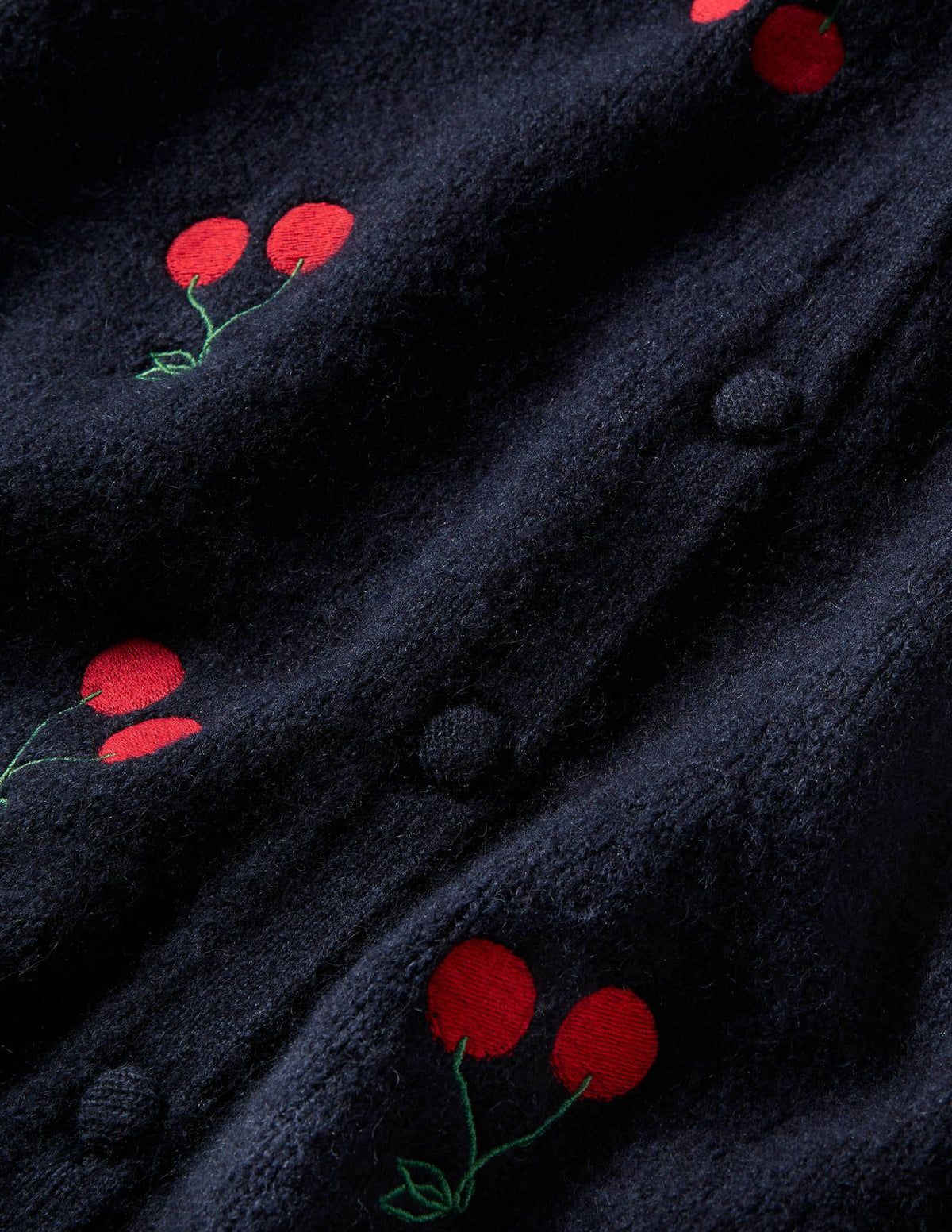 Embroidered Fluffy Cardigan-Navy, Cherry - Image 5
