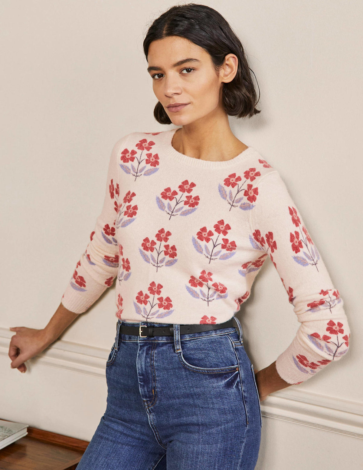 Printed Fluffy Jumper-Ivory, Blossoming Bud-1