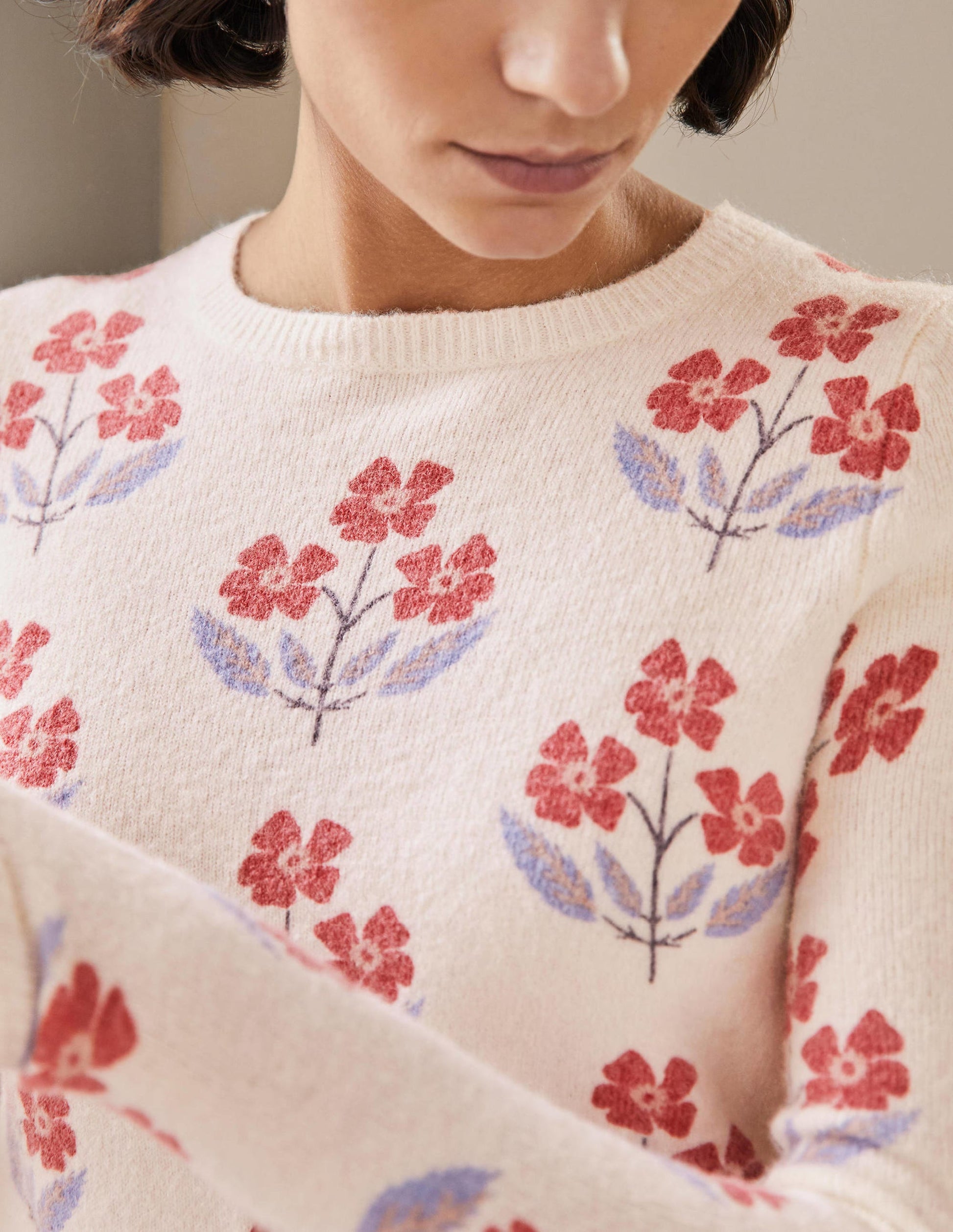 Printed Fluffy Jumper-Ivory, Blossoming Bud-2
