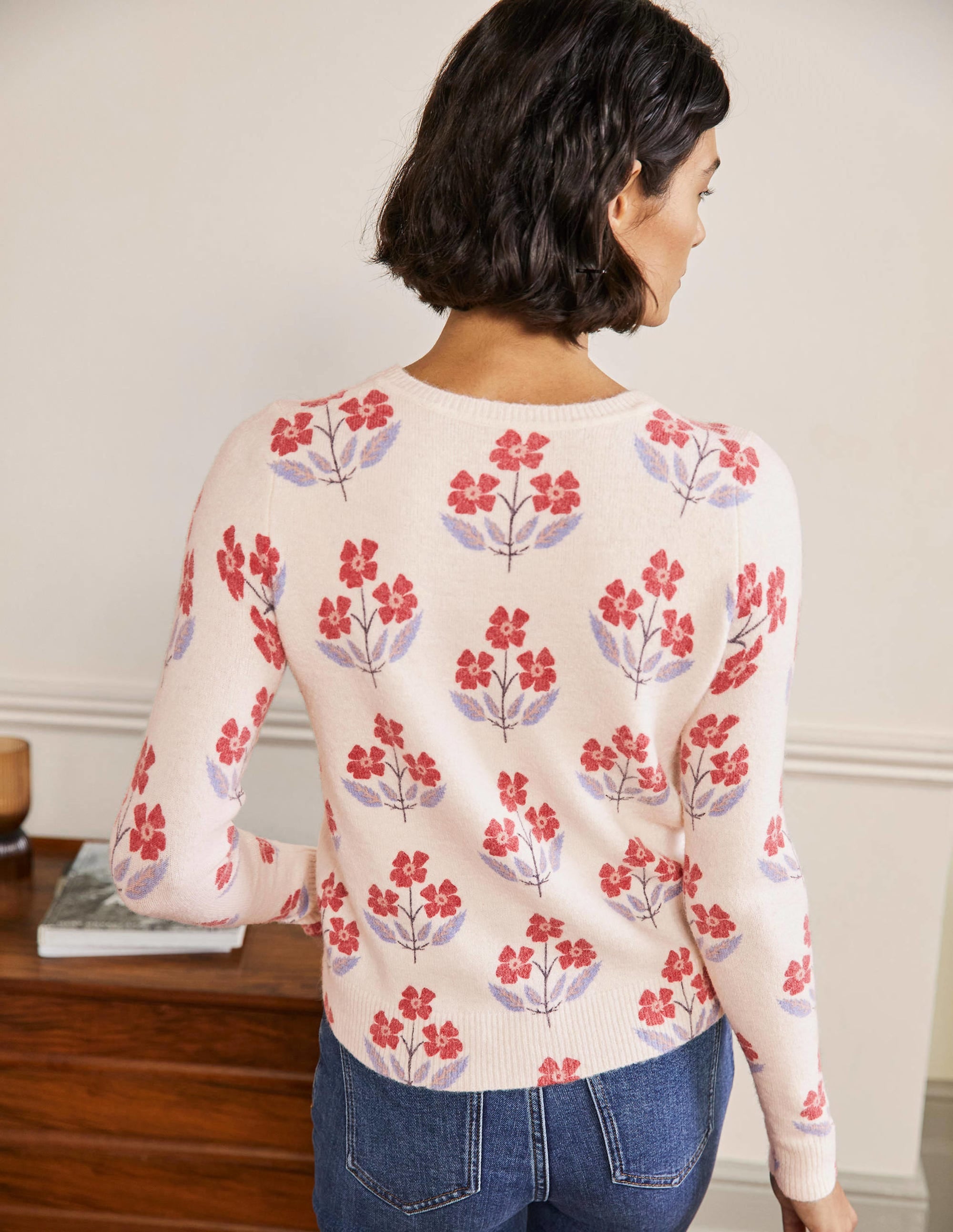 Printed Fluffy Jumper-Ivory, Blossoming Bud - Image 3