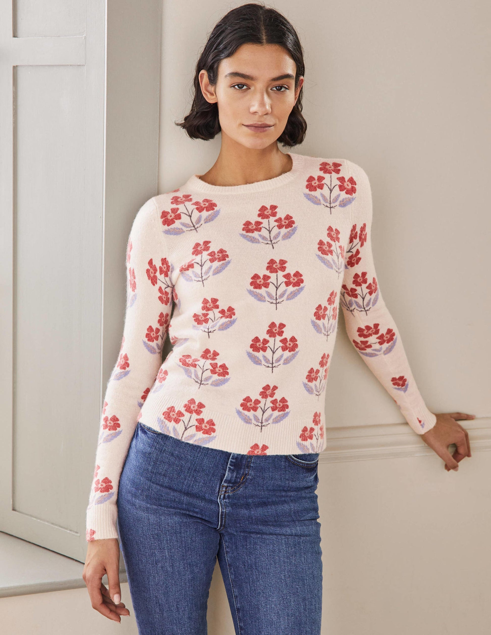 Printed Fluffy Jumper-Ivory, Blossoming Bud-4