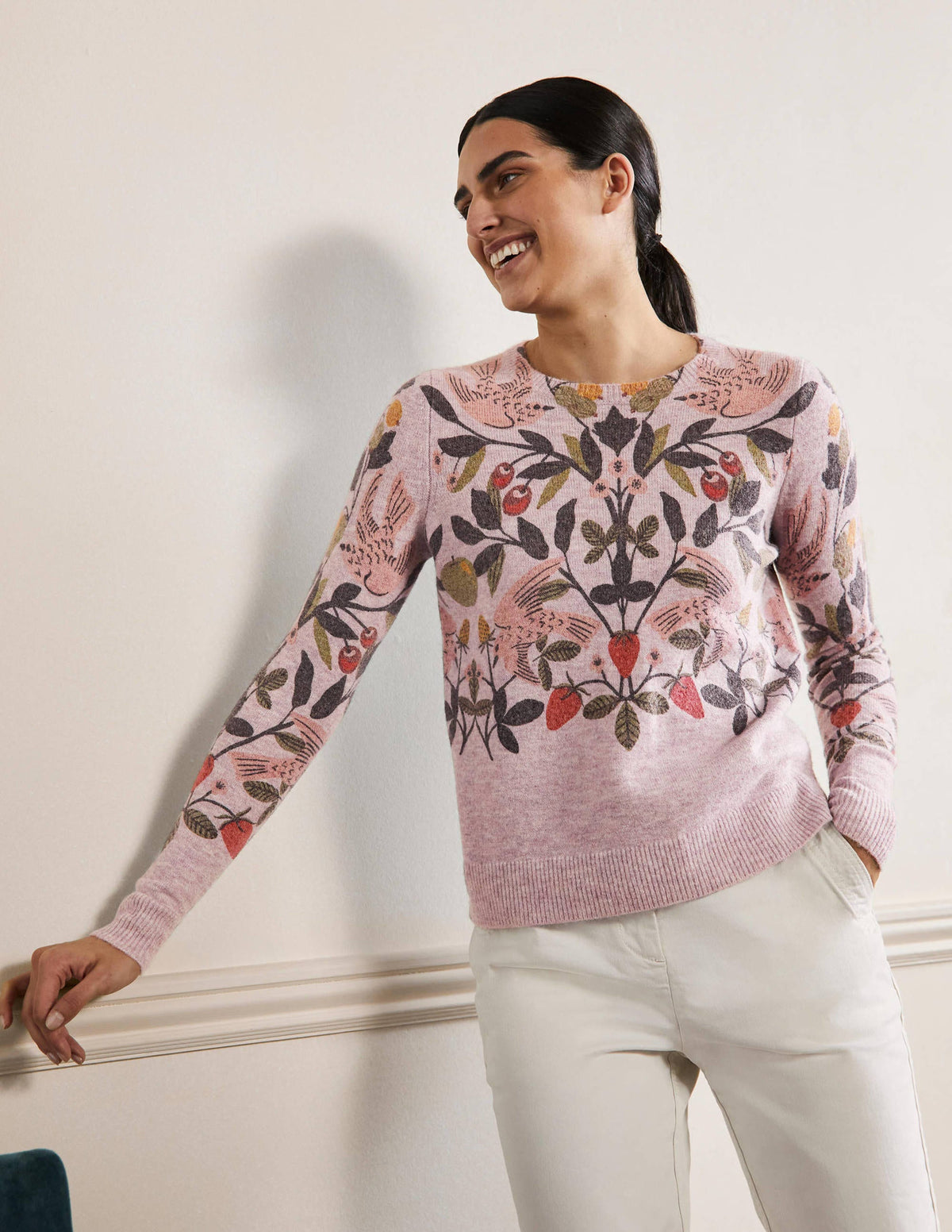 Printed Fluffy Jumper-Fair Orchid,  Bird Paradise-1