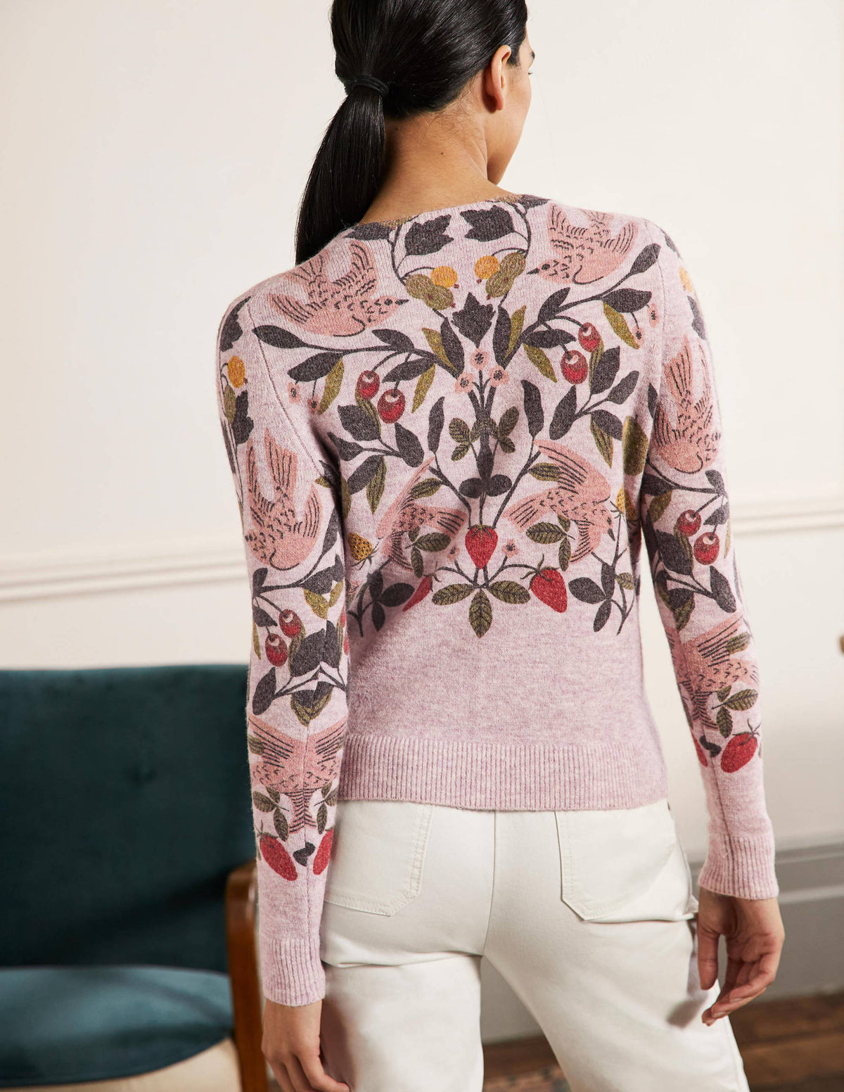 Printed Fluffy Jumper-Fair Orchid,  Bird Paradise - Image 3
