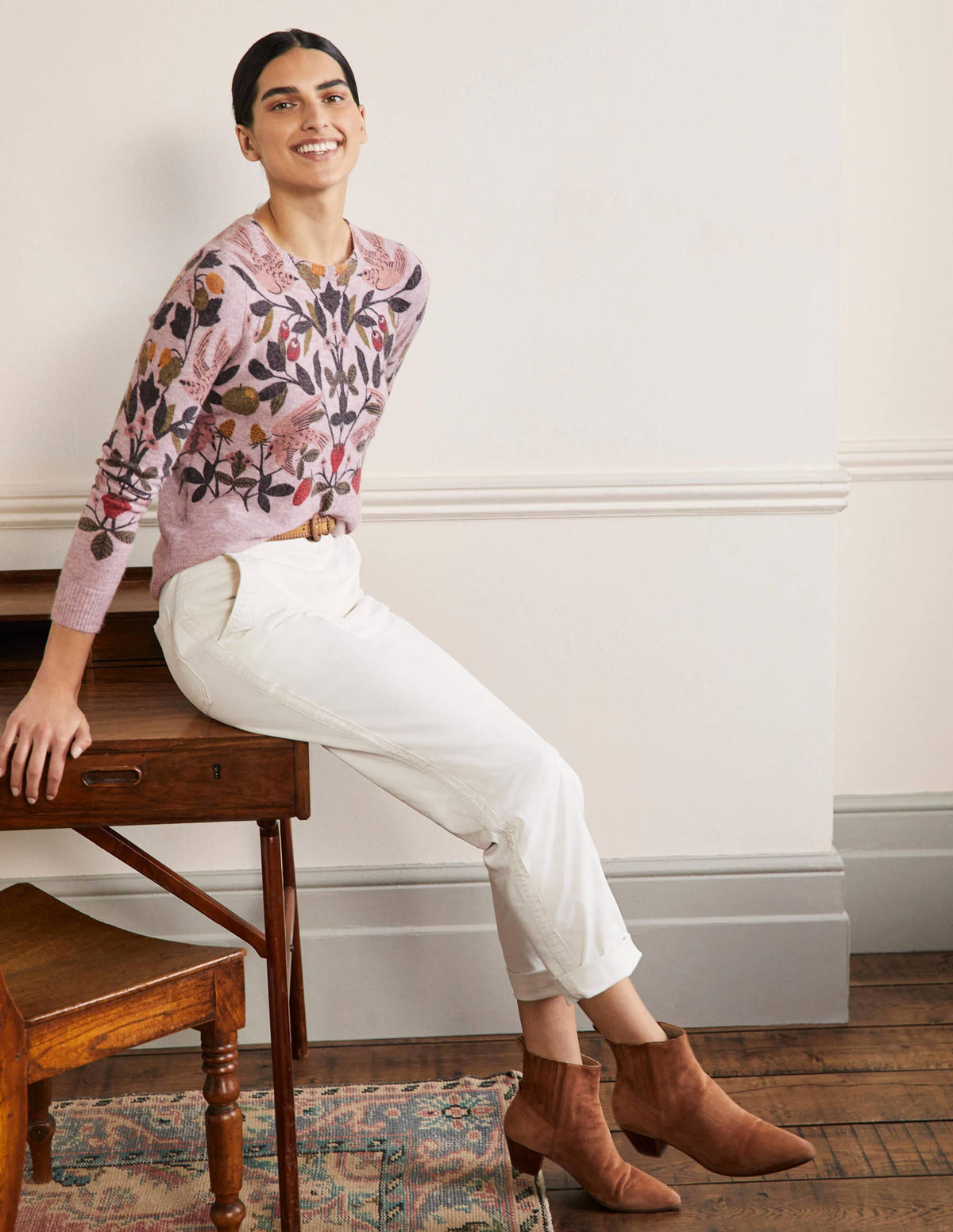 Printed Fluffy Jumper-Fair Orchid,  Bird Paradise - Image 4