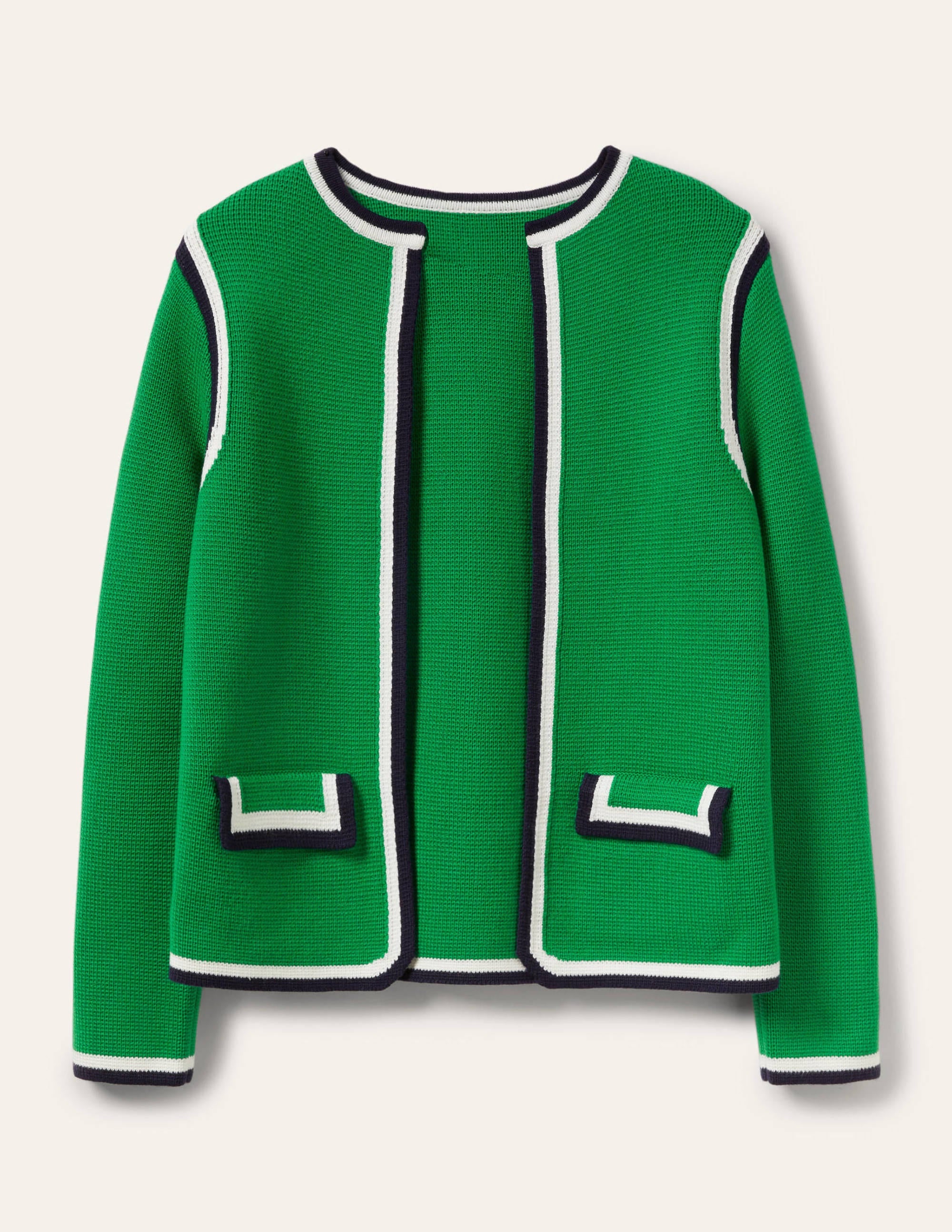 Stripe Trim Knitted Jacket-Highland Green - Image 6