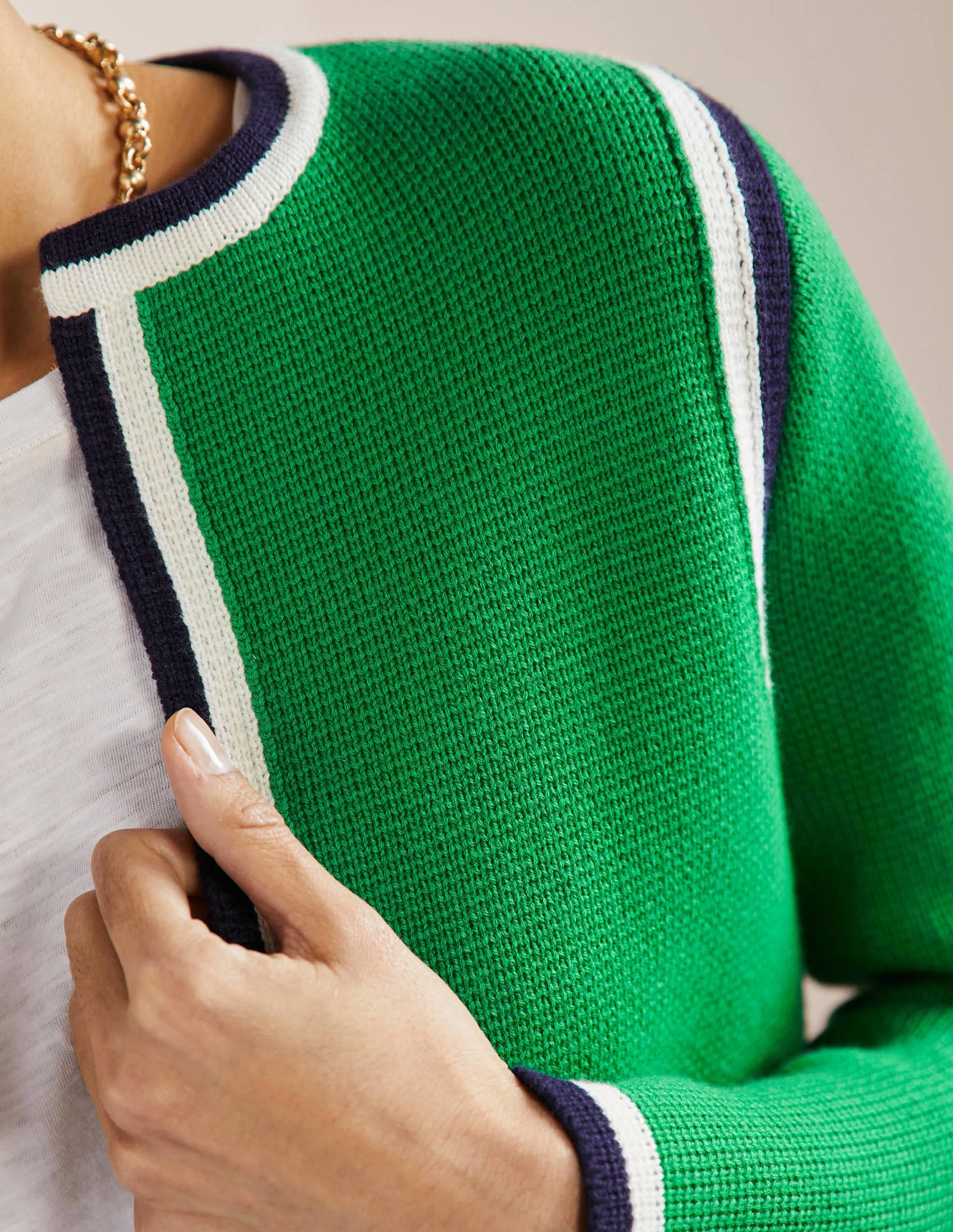 Stripe Trim Knitted Jacket-Highland Green - Image 2