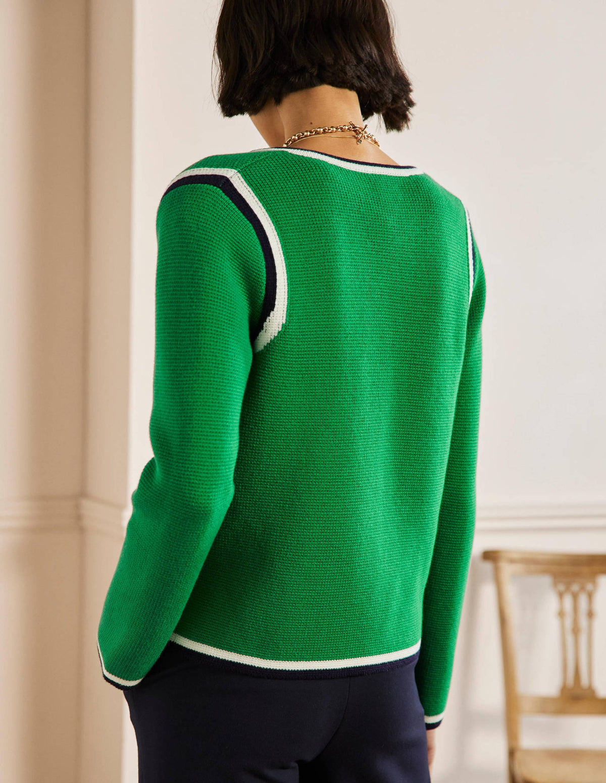 Stripe Trim Knitted Jacket-Highland Green-3
