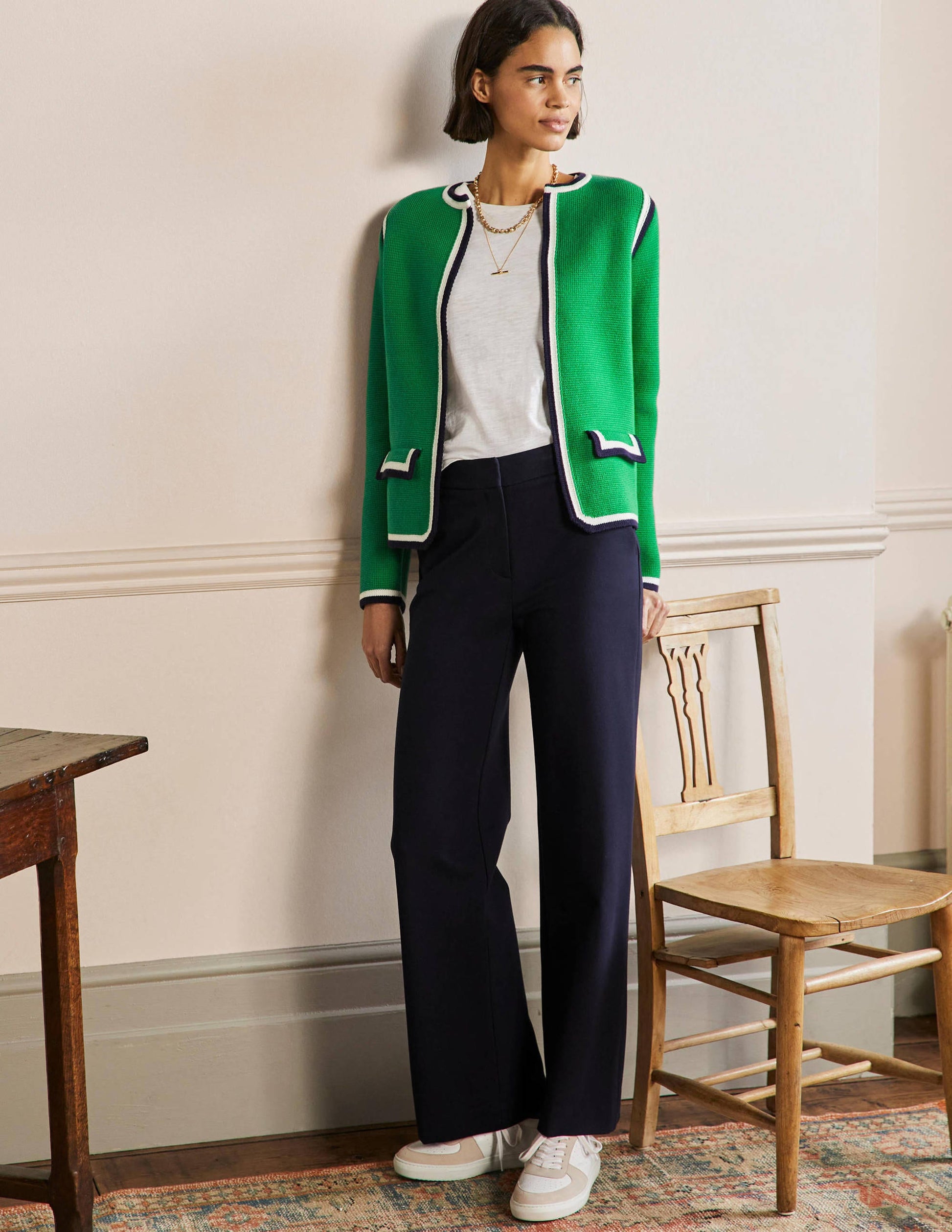Stripe Trim Knitted Jacket-Highland Green-4