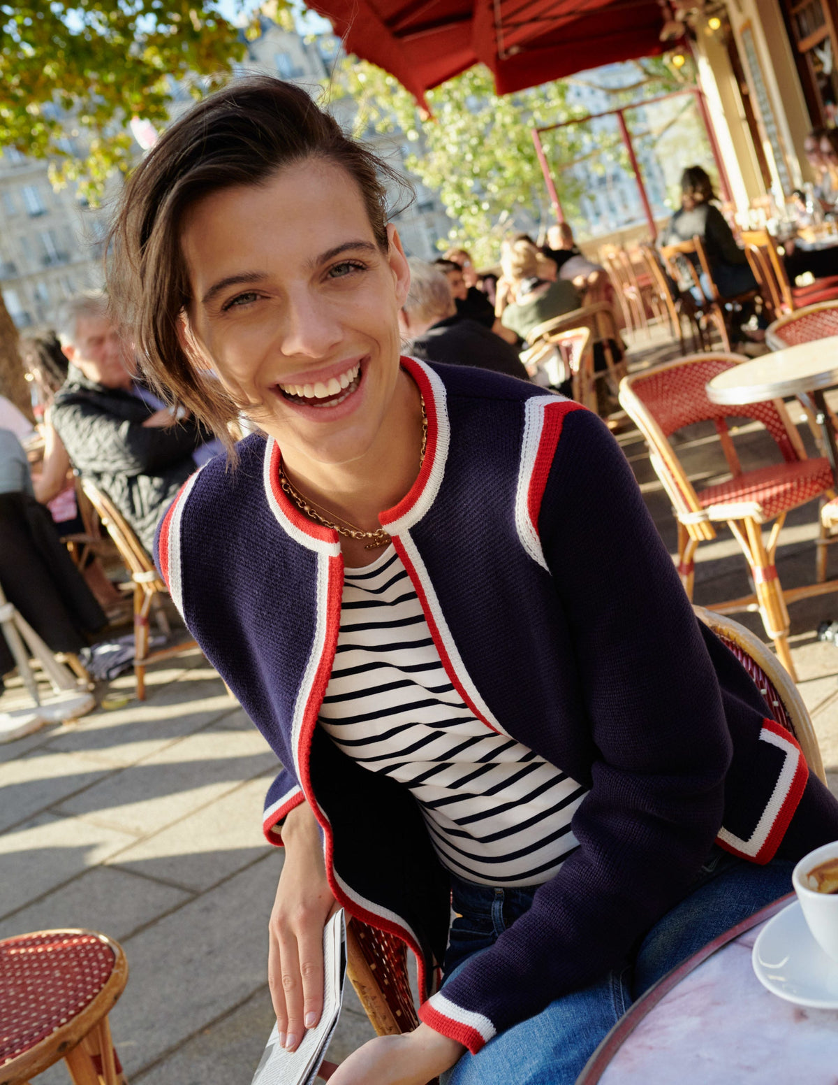 Stripe Trim Knitted Jacket-Navy - Image 6