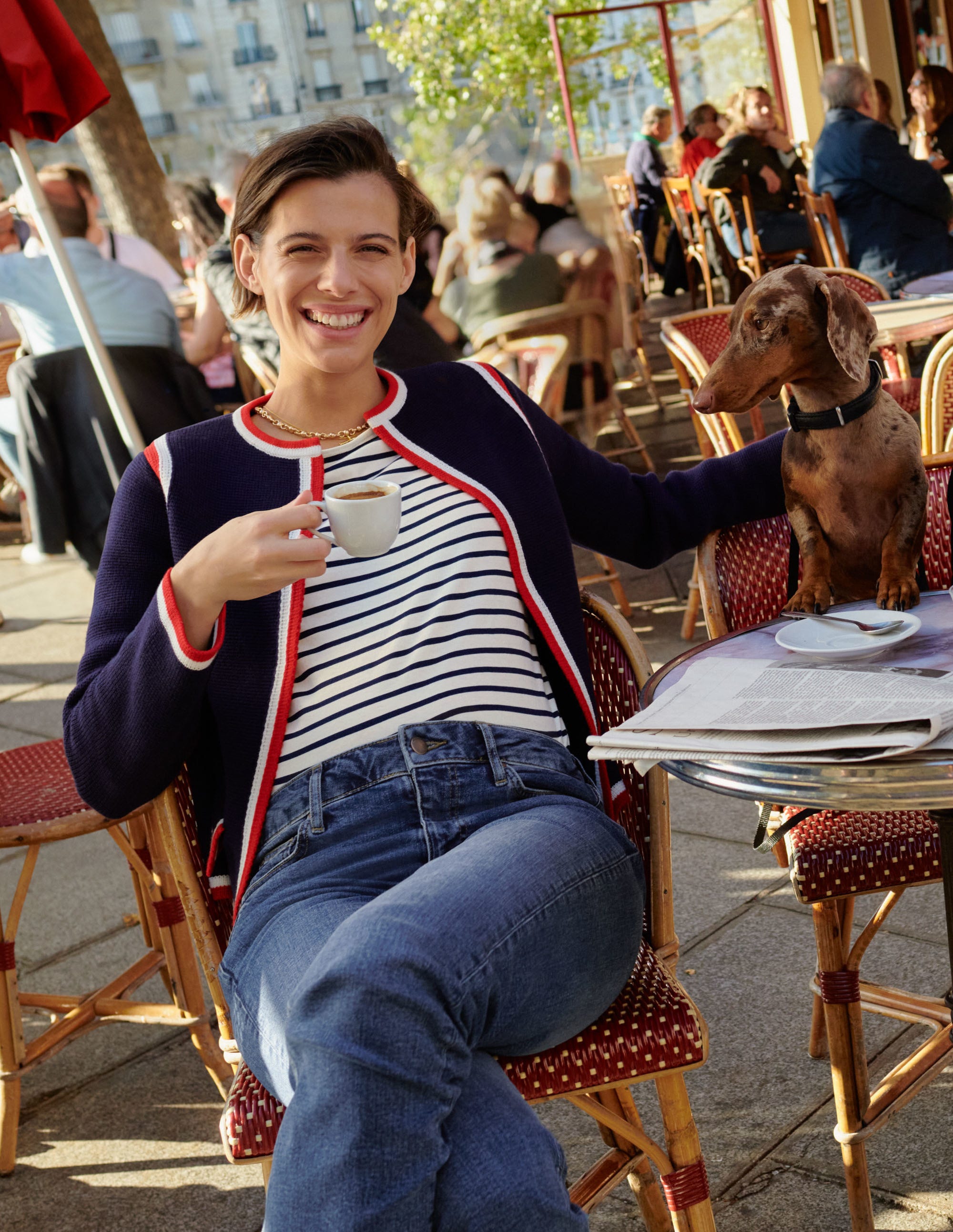 Stripe Trim Knitted Jacket-Navy - Image 7