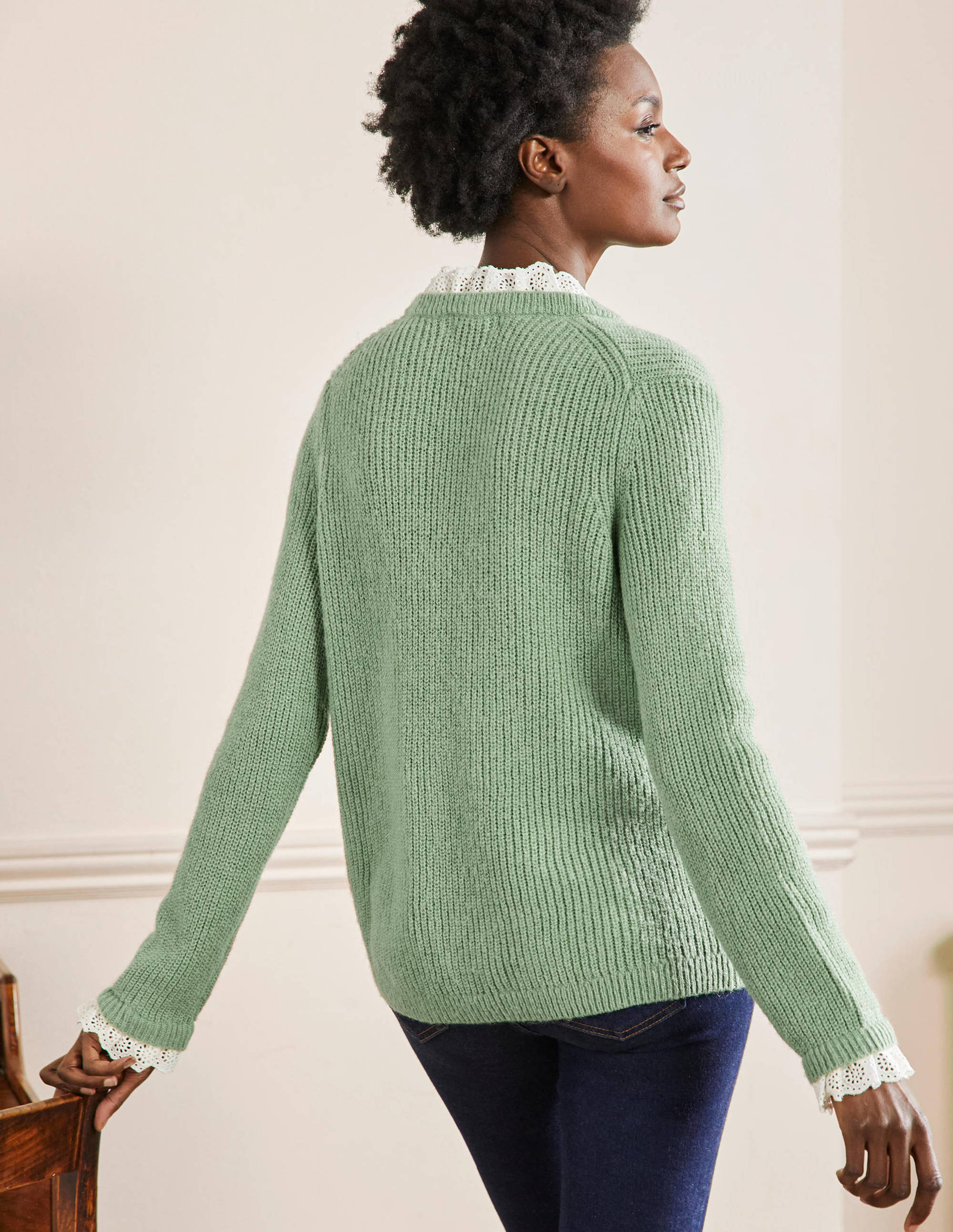 Fluffy Ribbed Mix Jumper-Basil - Image 3