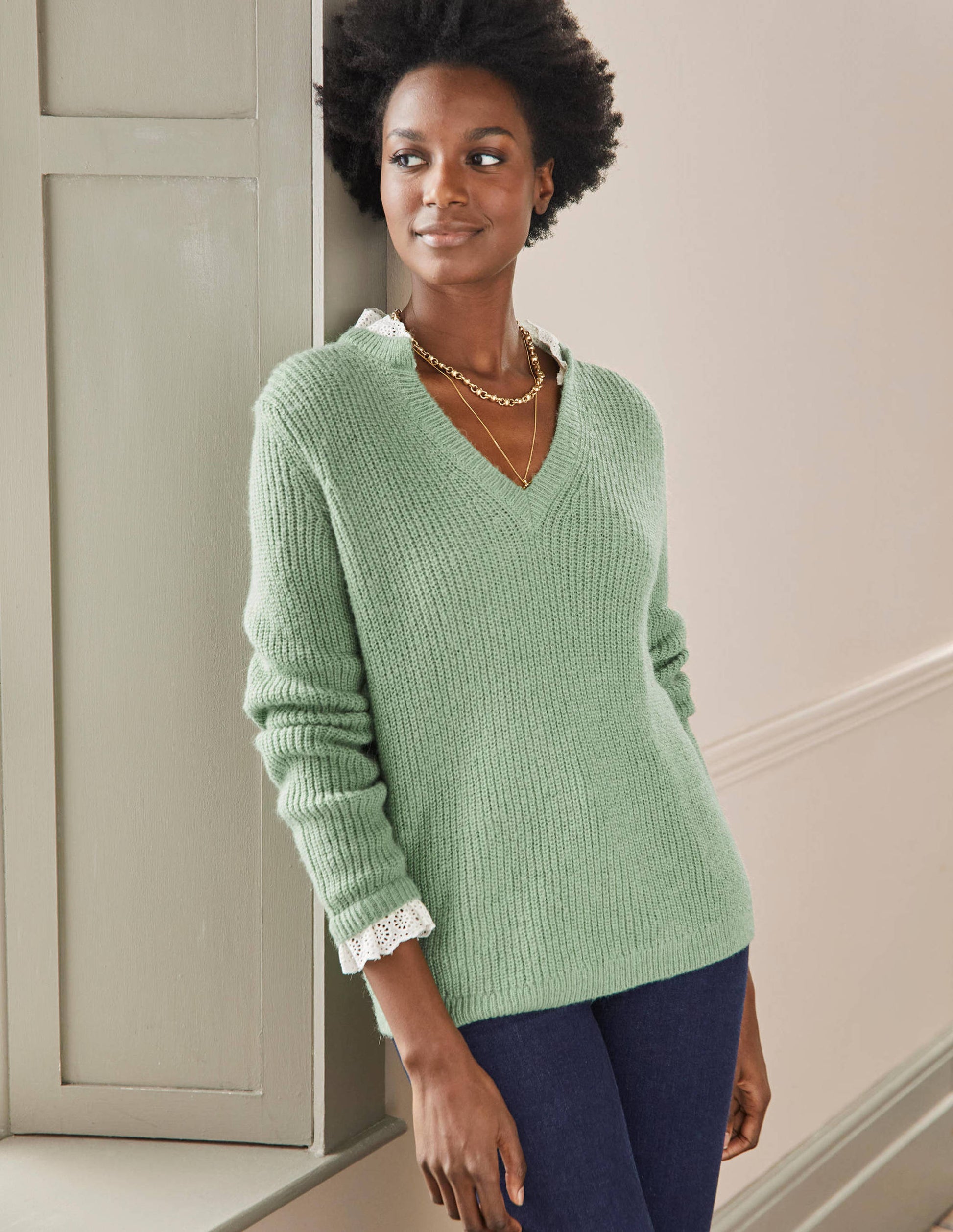 Fluffy Ribbed Mix Jumper-Basil-4