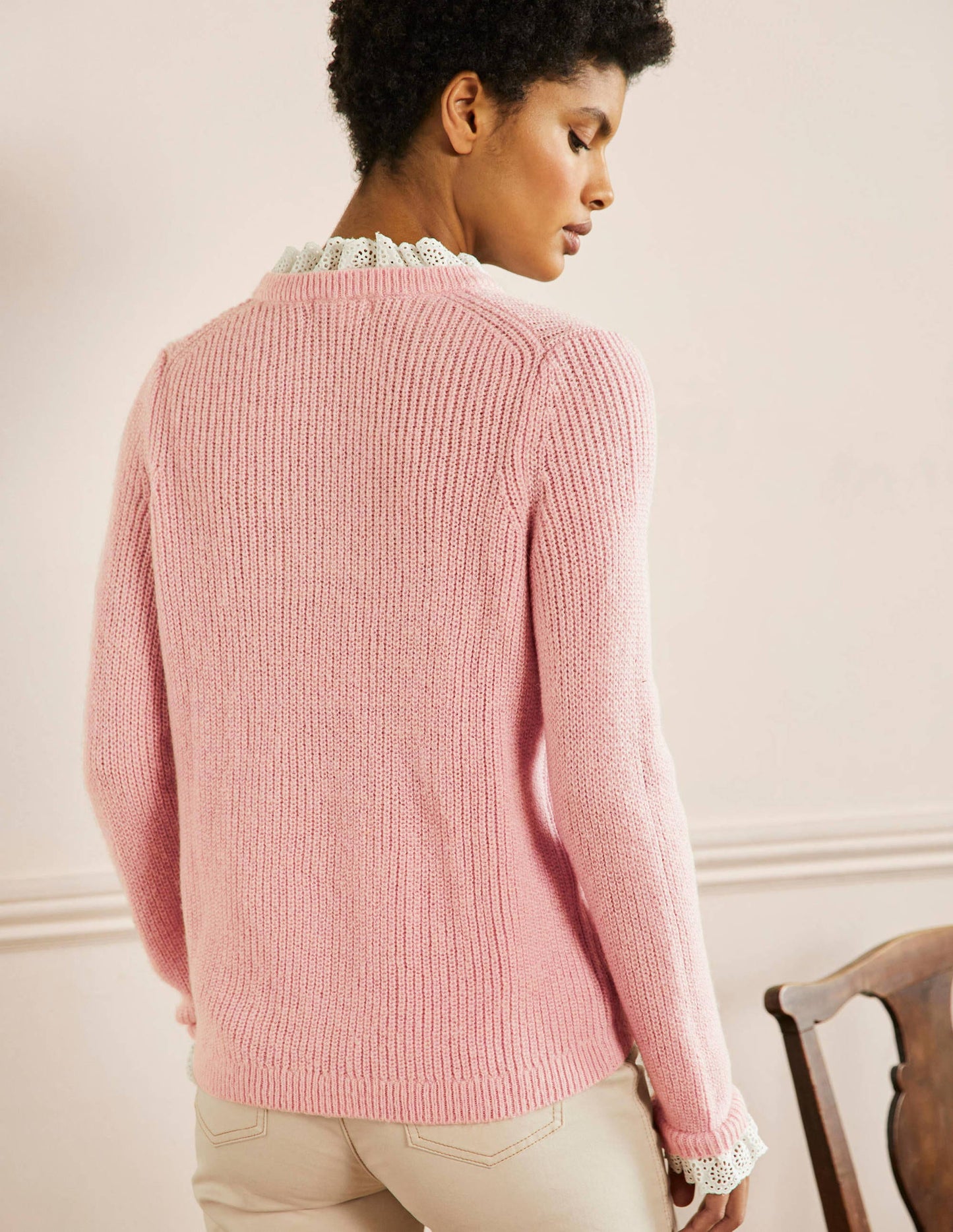 Fluffy Ribbed Mix Jumper-Milkshake