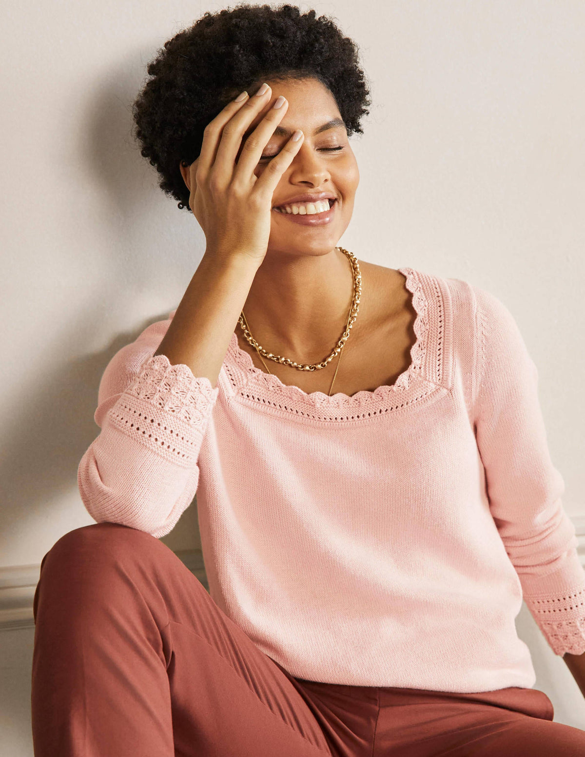 Scallop Crochet Trim Jumper-Milkshake - Image 4