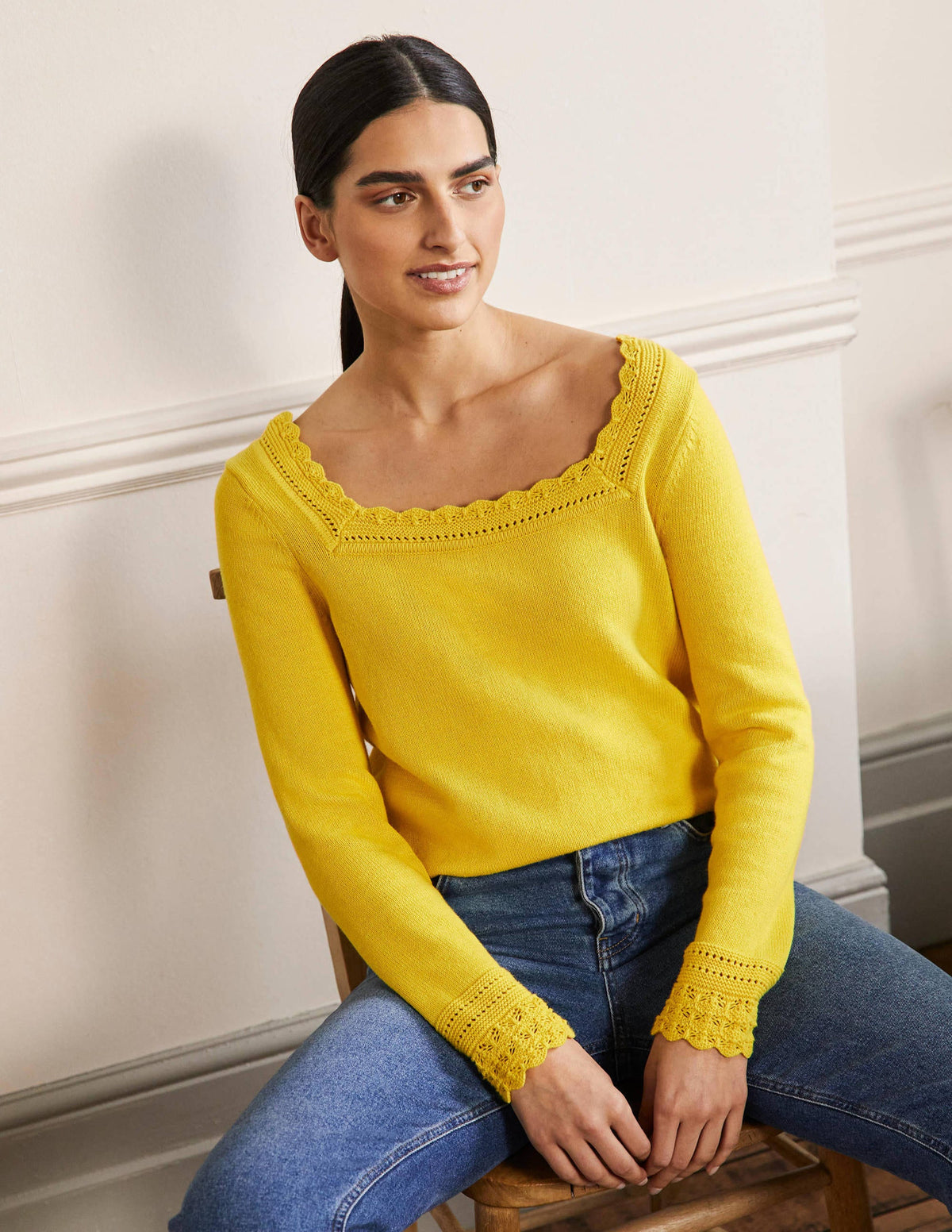 Scallop Crochet Trim Jumper-Lemon Fizz - Image 1