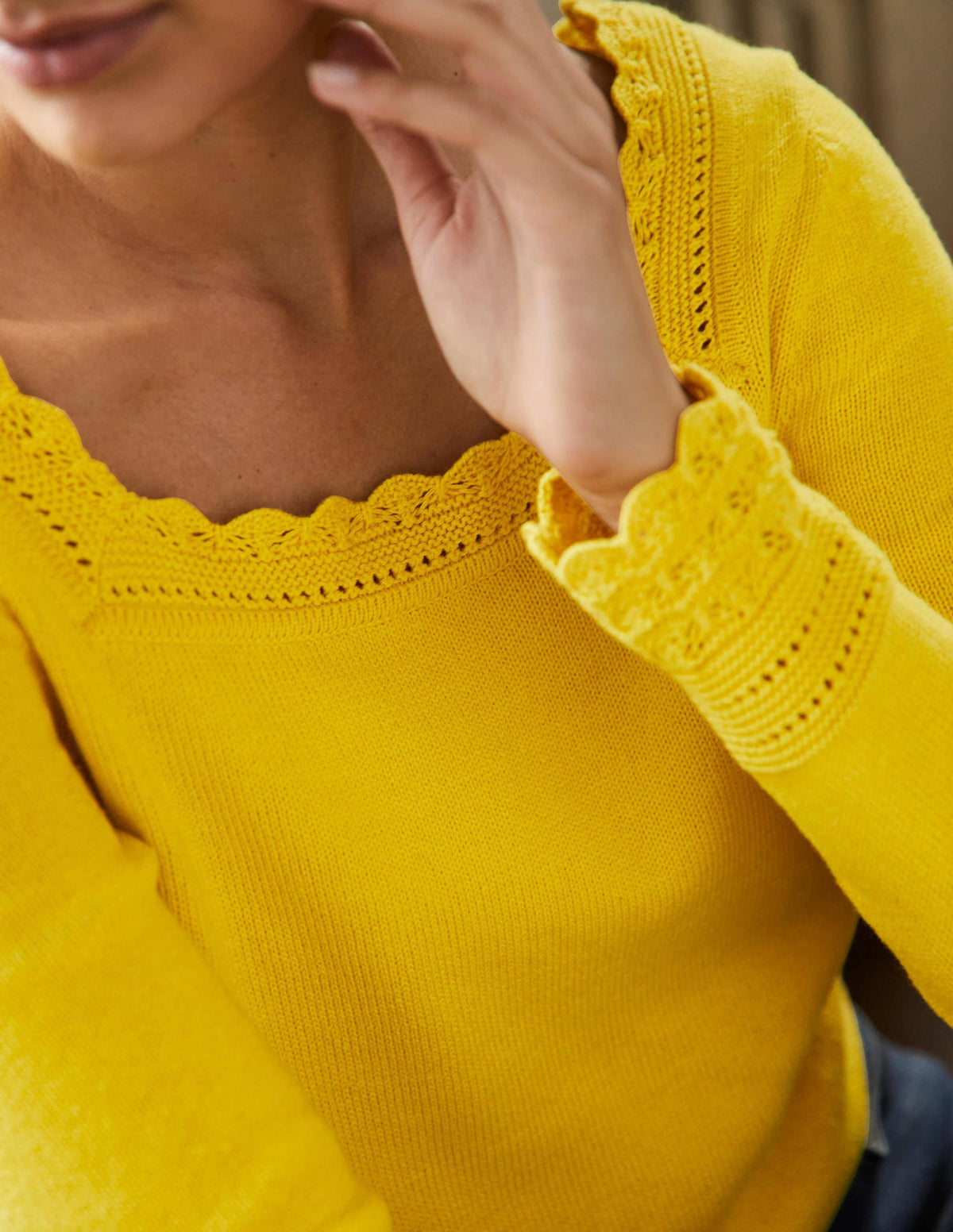 Scallop Crochet Trim Jumper-Lemon Fizz-2
