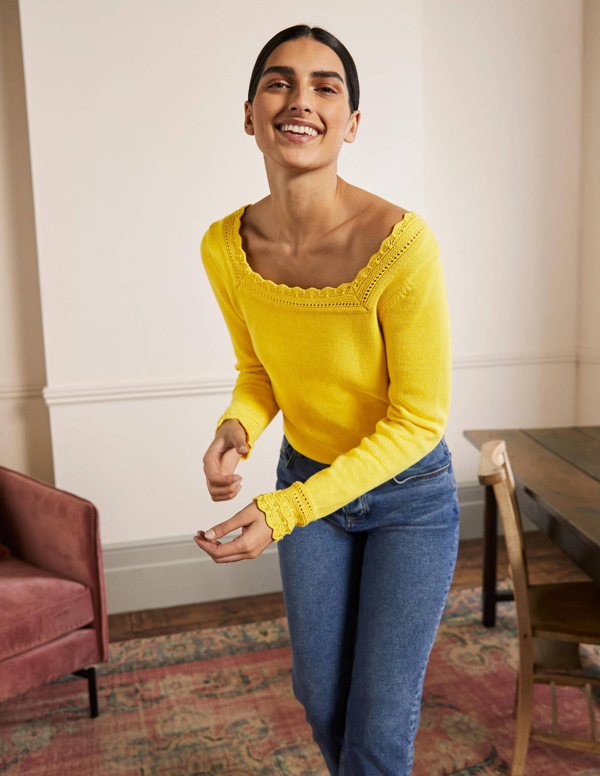 Scallop Crochet Trim Jumper-Lemon Fizz - Image 4