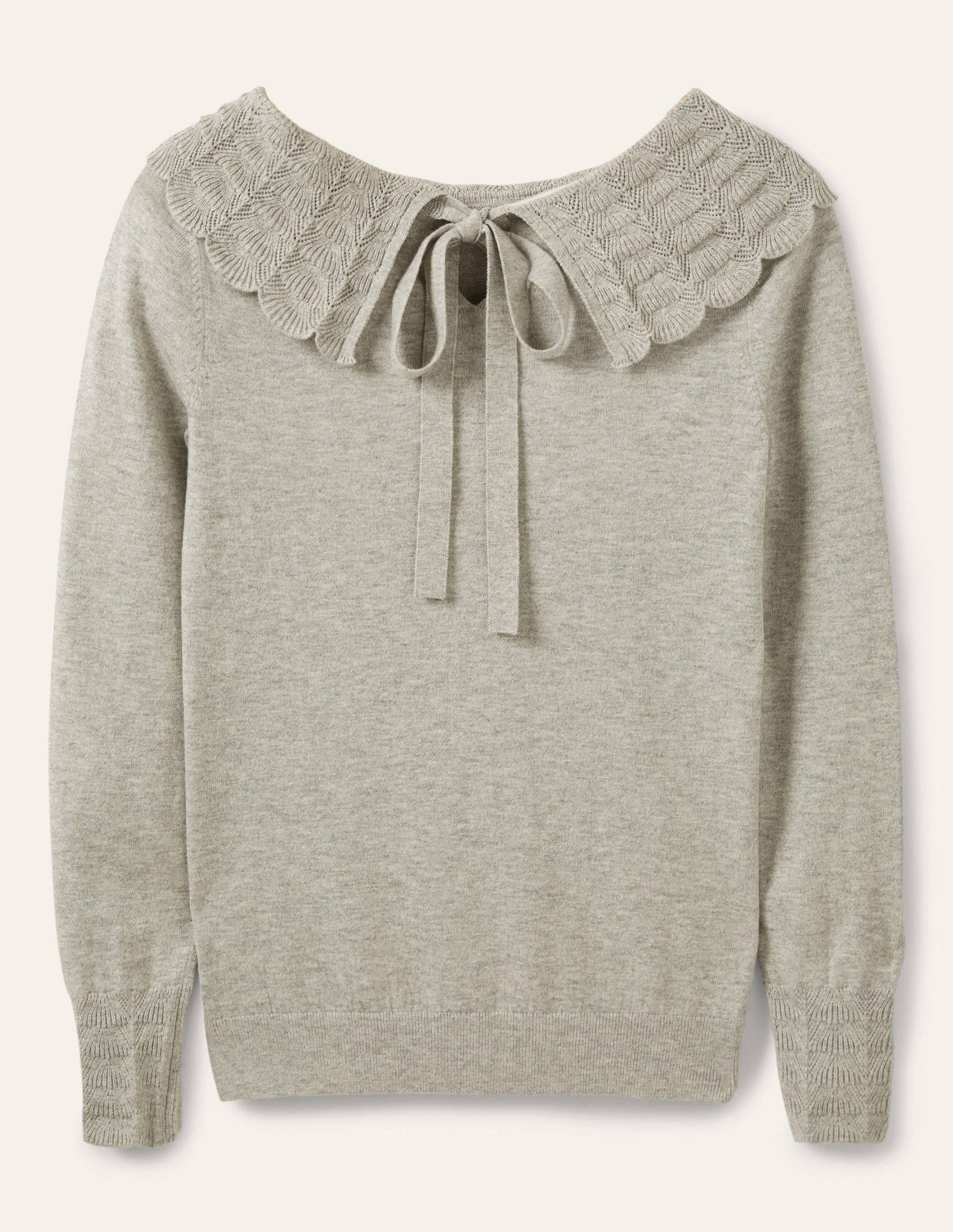 Tie Back Collar Jumper-Grey Melange-5