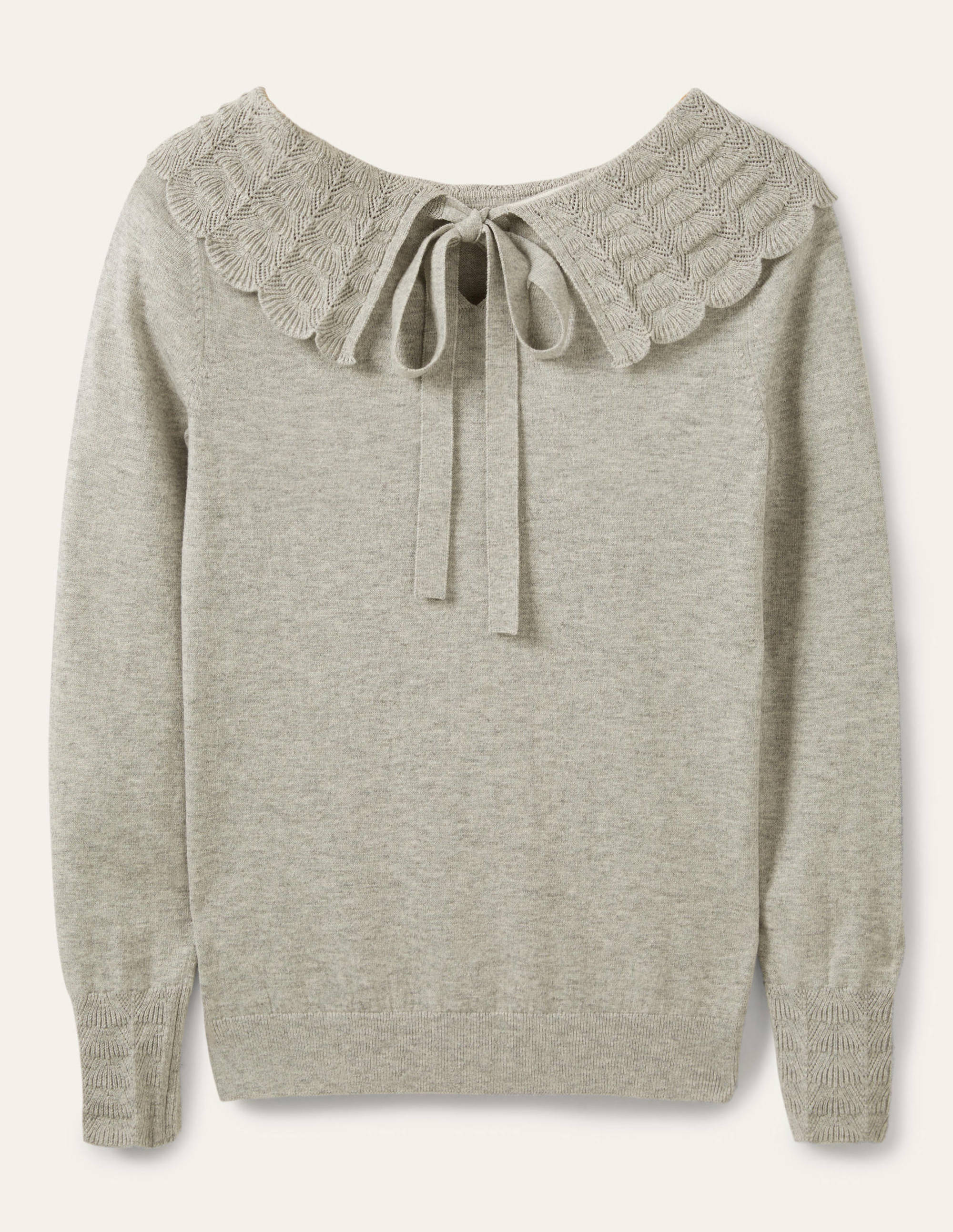 Tie Back Collar Jumper-Grey Melange - Image 5