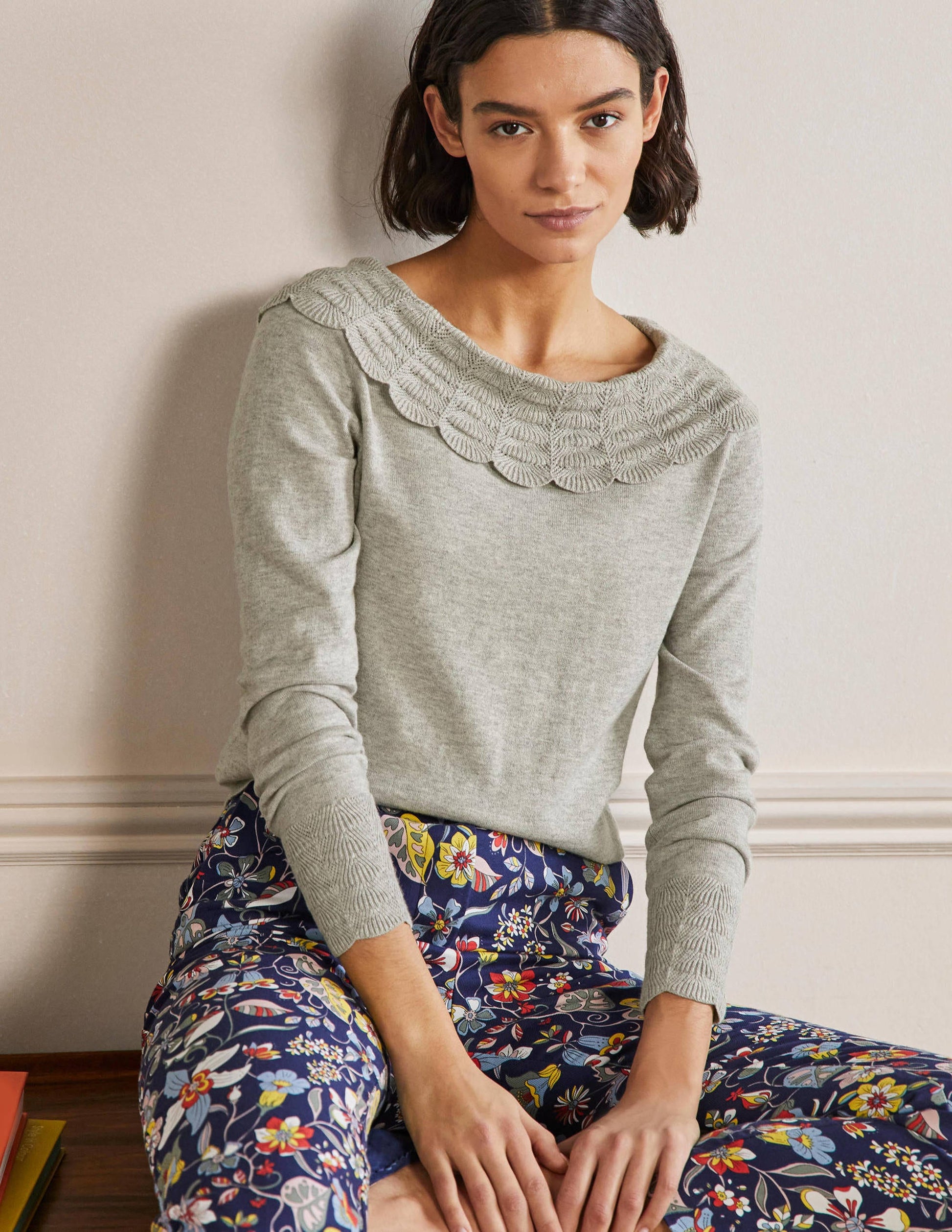 Tie Back Collar Jumper-Grey Melange-1