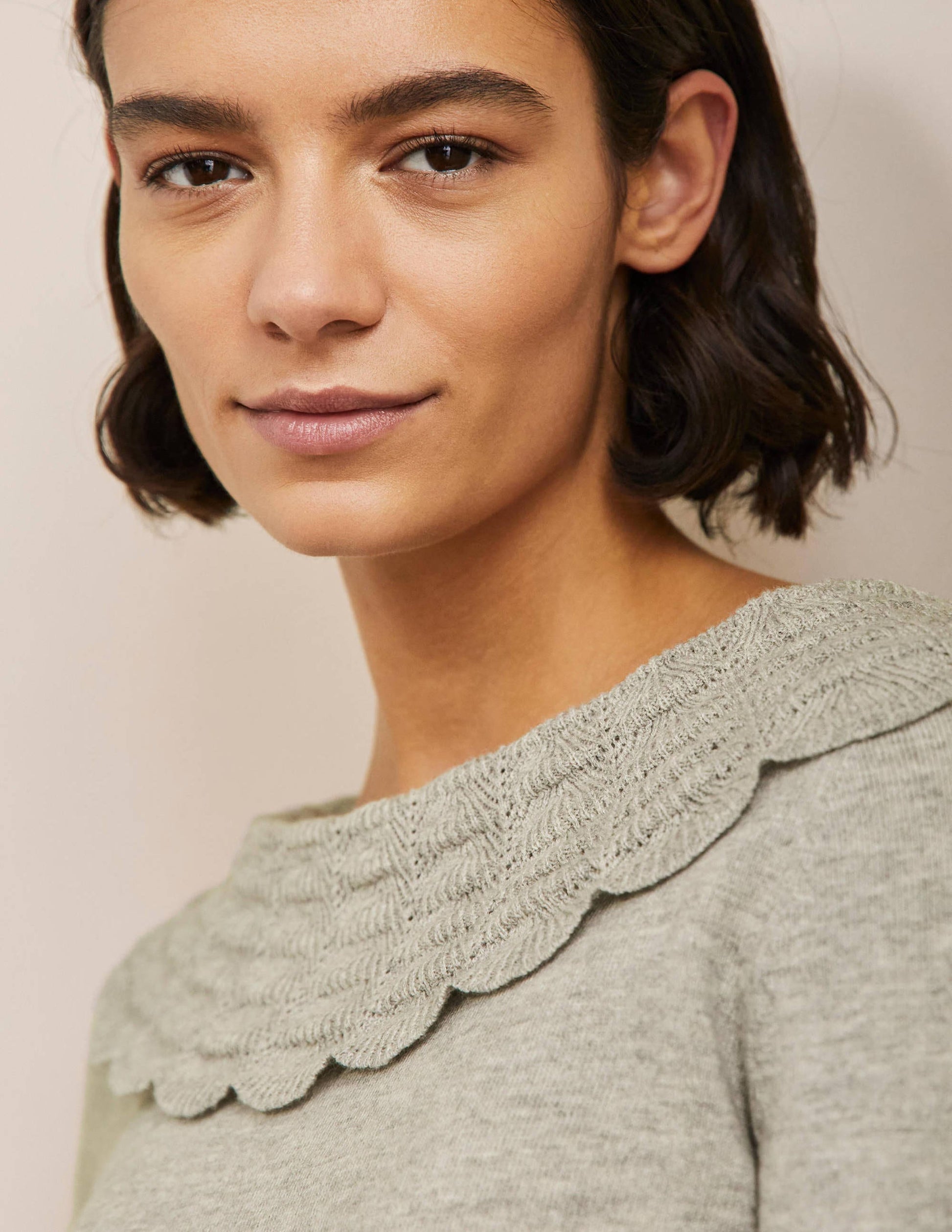Tie Back Collar Jumper-Grey Melange-2