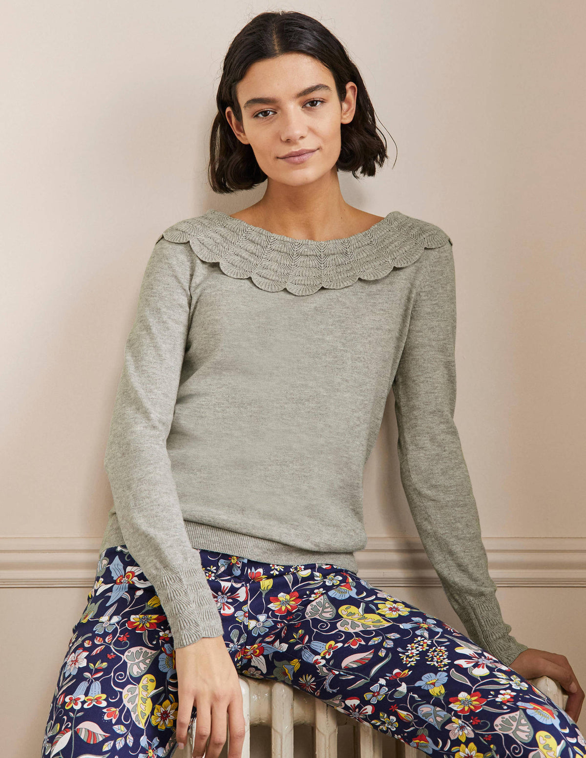 Tie Back Collar Jumper-Grey Melange-4