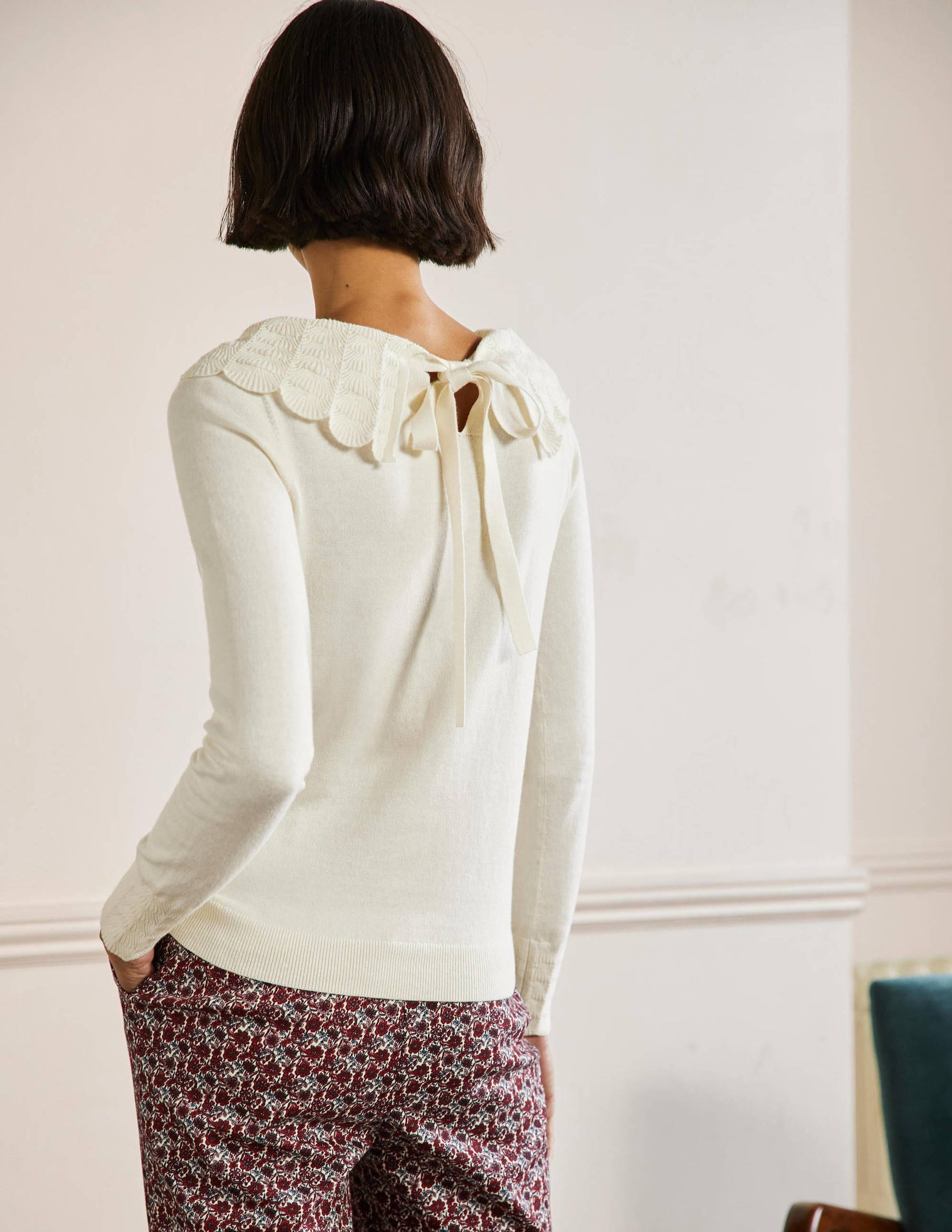 Tie Back Collar Jumper-Ivory-3