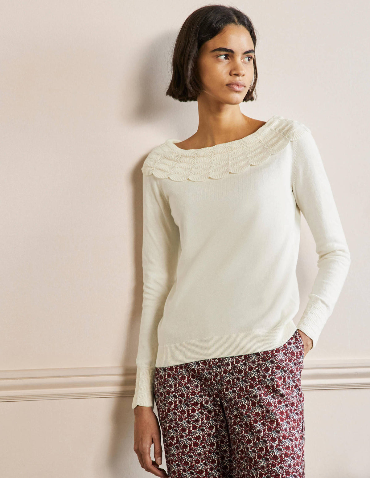 Tie Back Collar Jumper-Ivory - Image 4