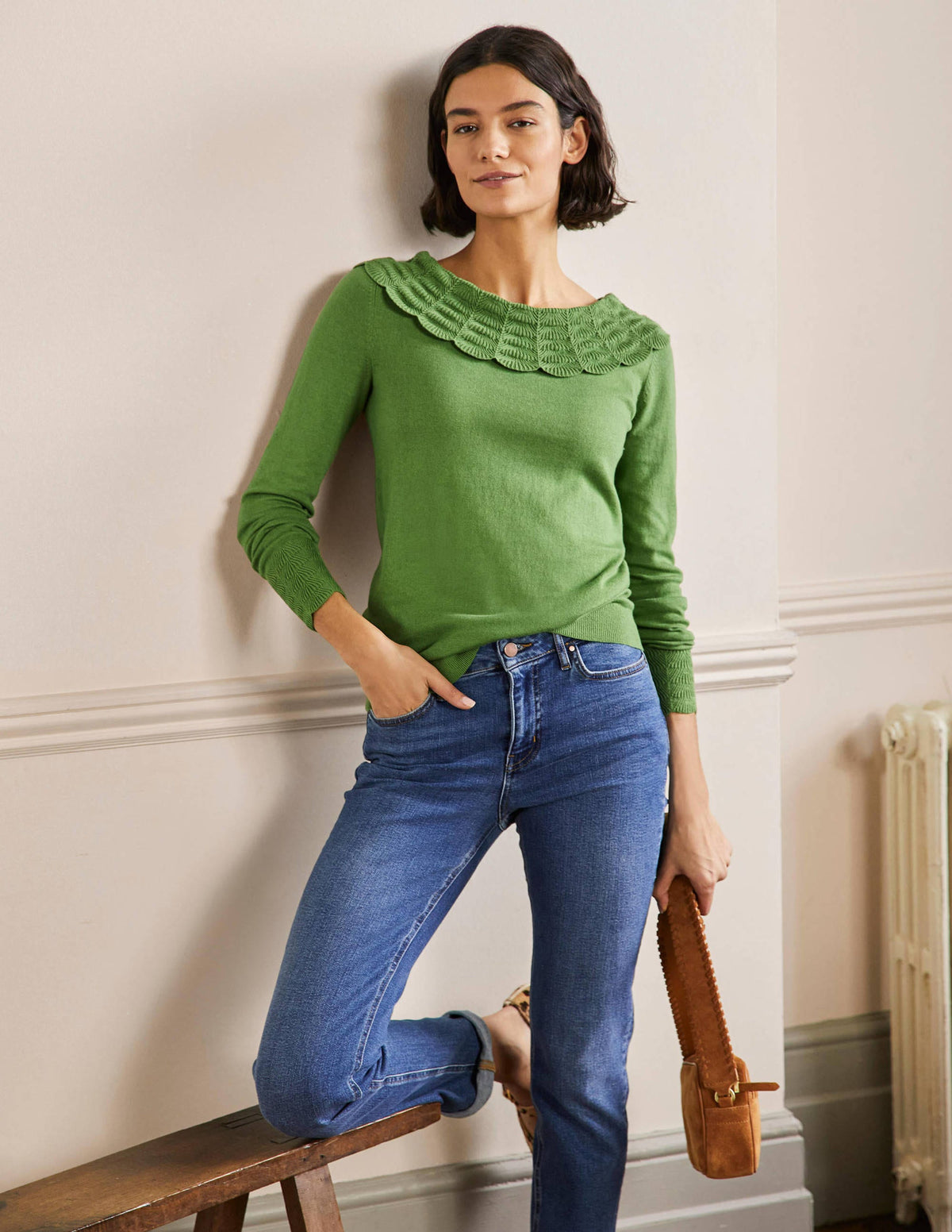 Tie Back Collar Jumper-English Ivy - Image 1