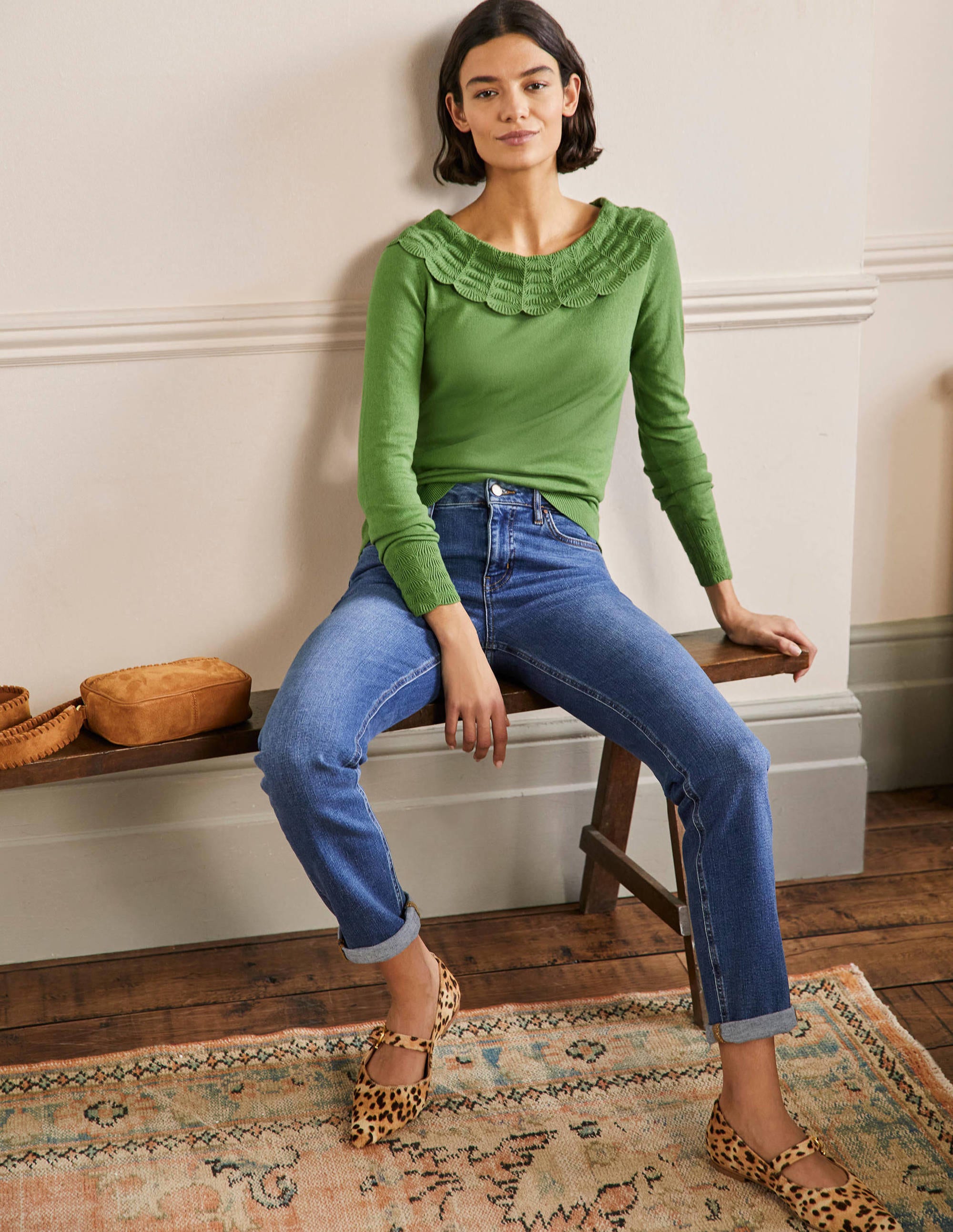 Tie Back Collar Jumper-English Ivy - Image 4