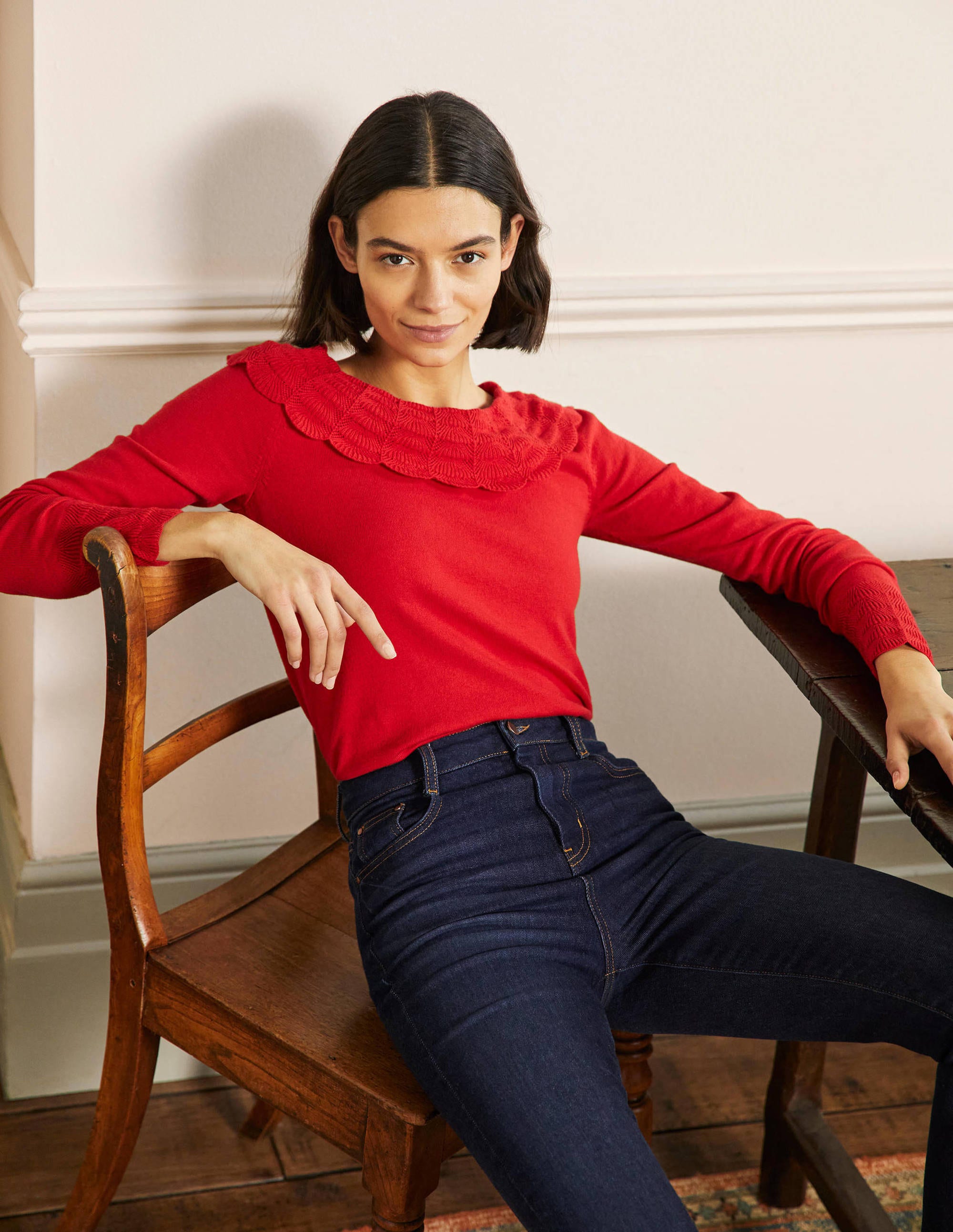 Tie Back Collar Jumper-Red - Image 1