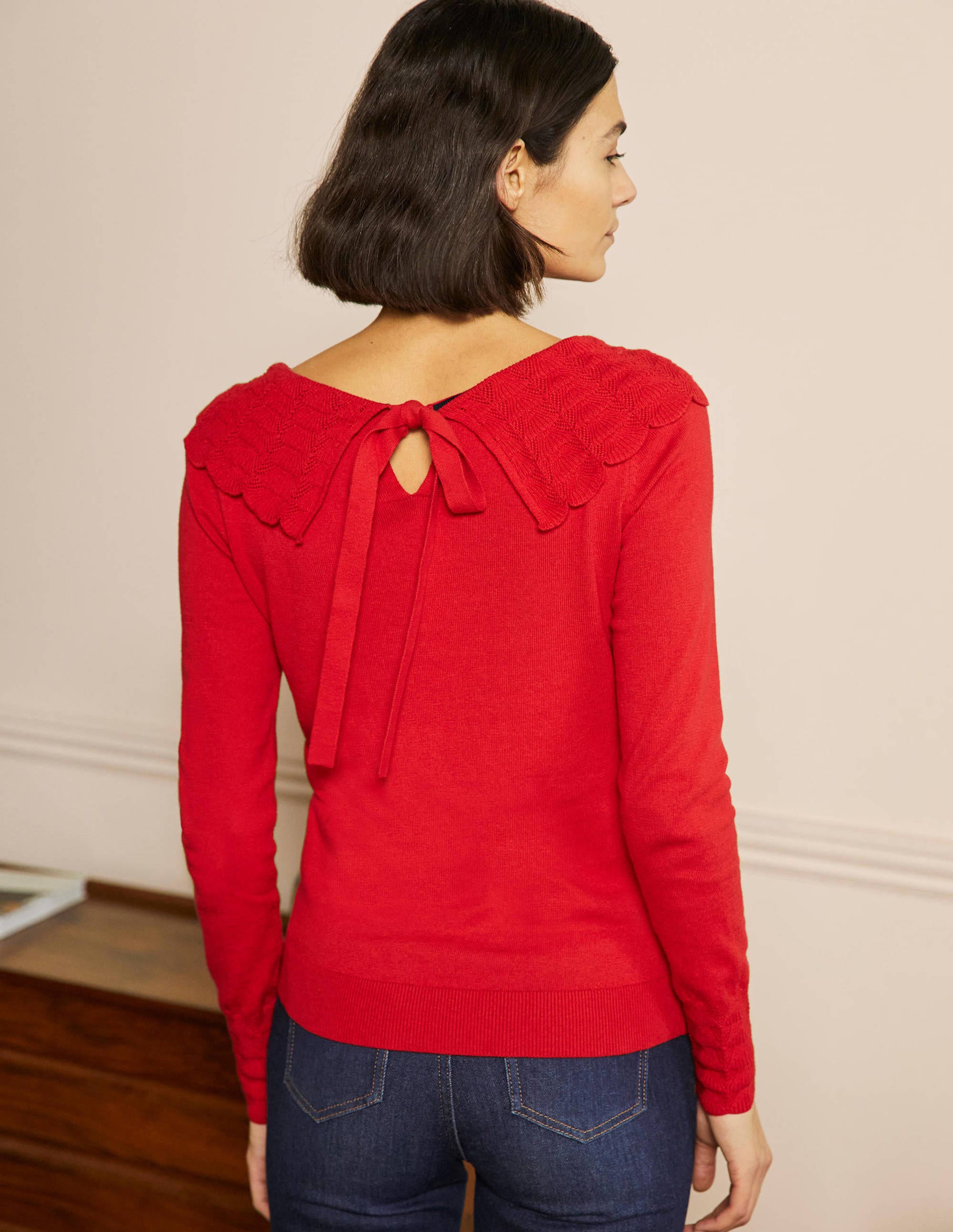 Tie Back Collar Jumper-Red - Image 3