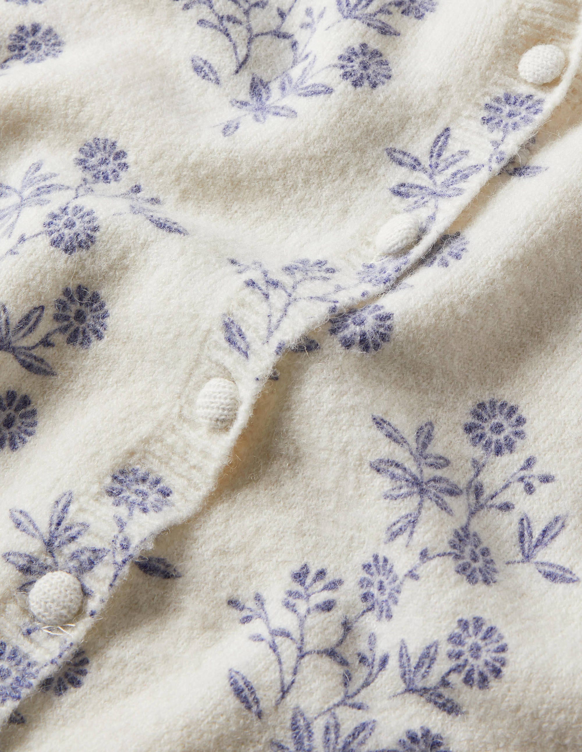 Anita Printed Fluffy Cardigan-Ivory, Leafy Cluster - Image 5
