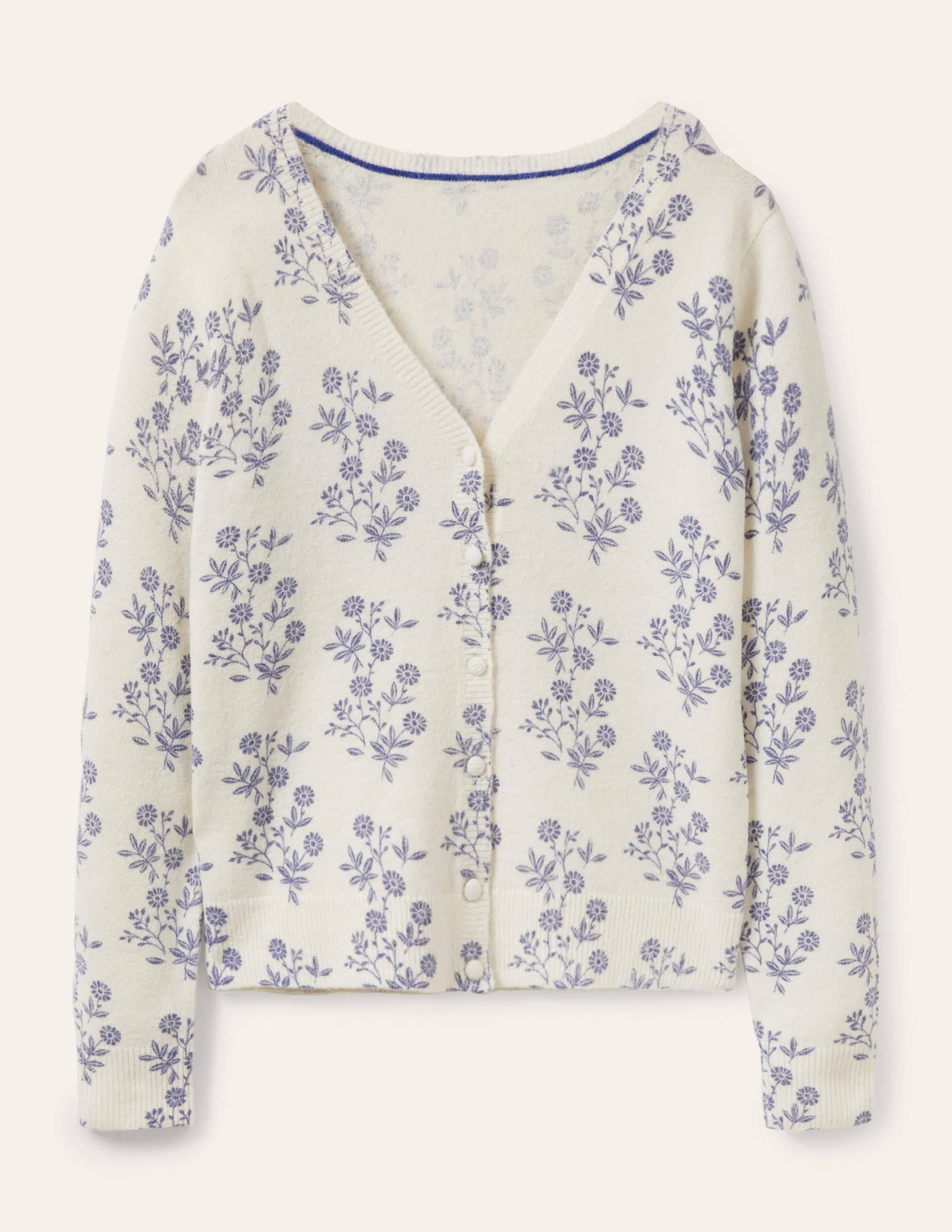 Anita Printed Fluffy Cardigan-Ivory, Leafy Cluster - Image 6
