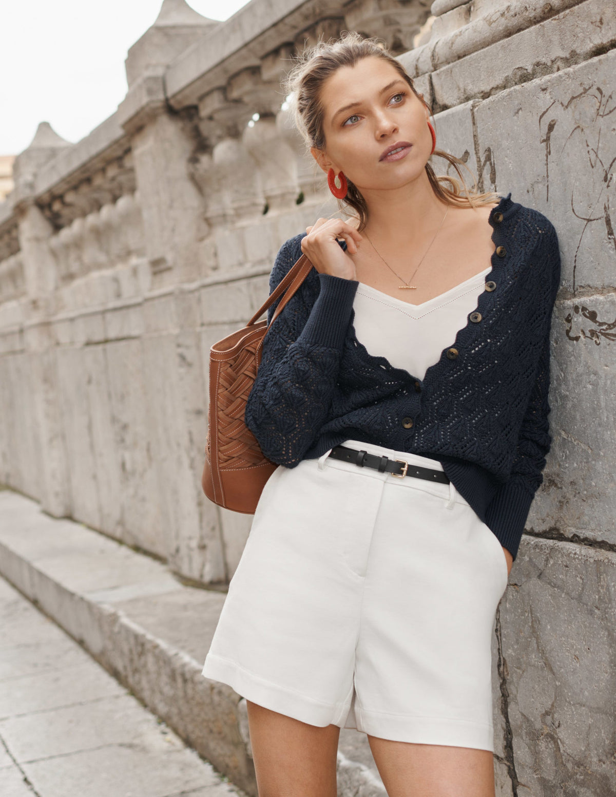 Scallop Crochet Cardigan-navy - Image 8
